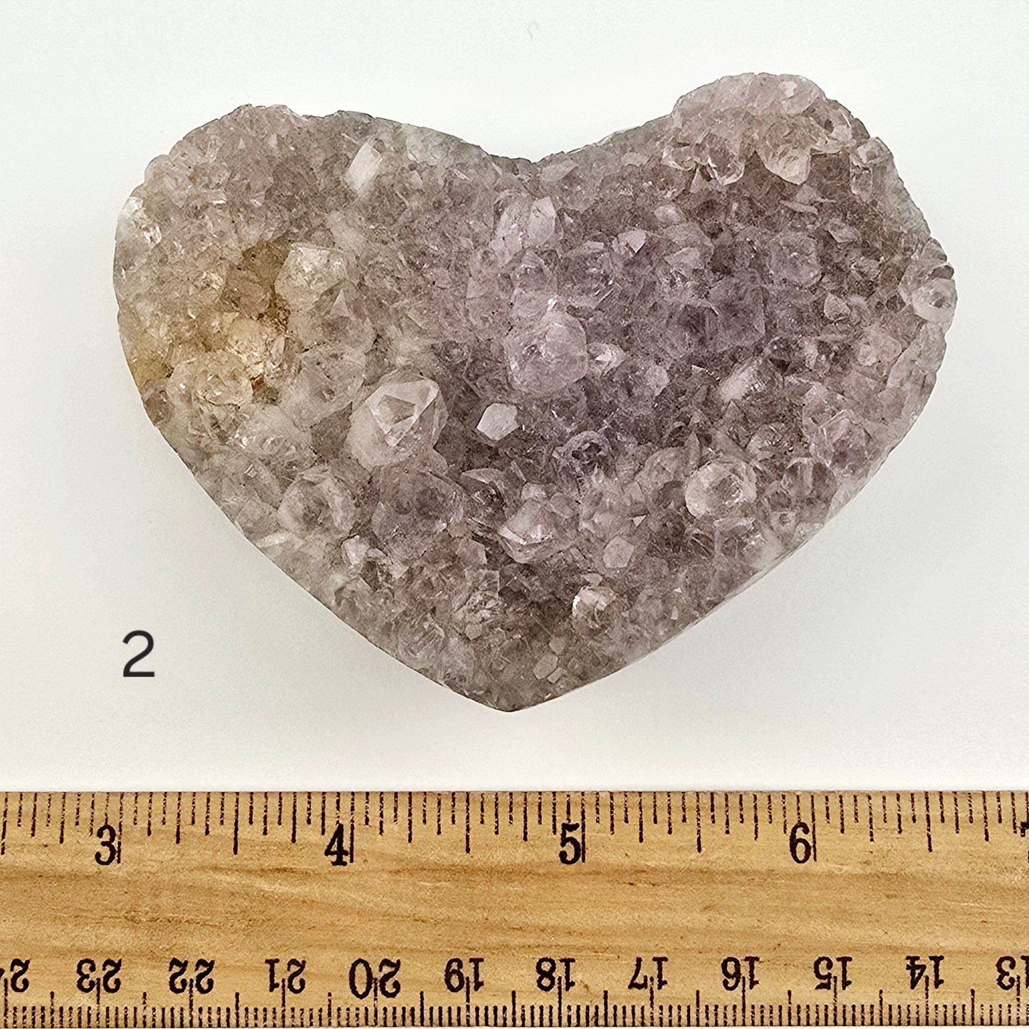 Amethyst Crystal Heart - You Choose #1 variant 2 labeled with ruler for size reference
