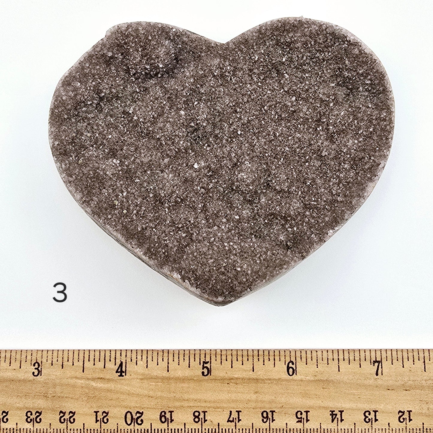 Amethyst Crystal Heart - You Choose #1 variant 3 labeled with ruler for size reference