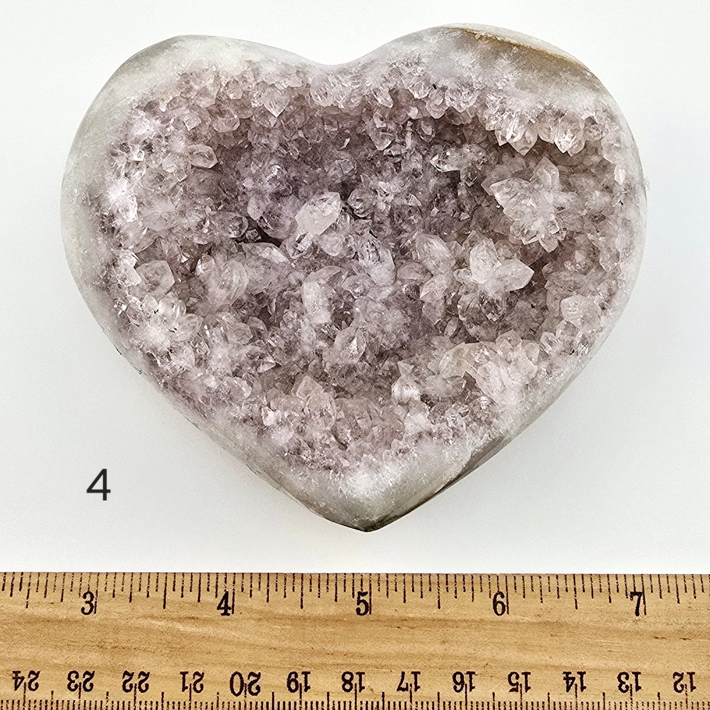 Amethyst Crystal Heart - You Choose #1 variant 4 labeled with ruler for size reference
