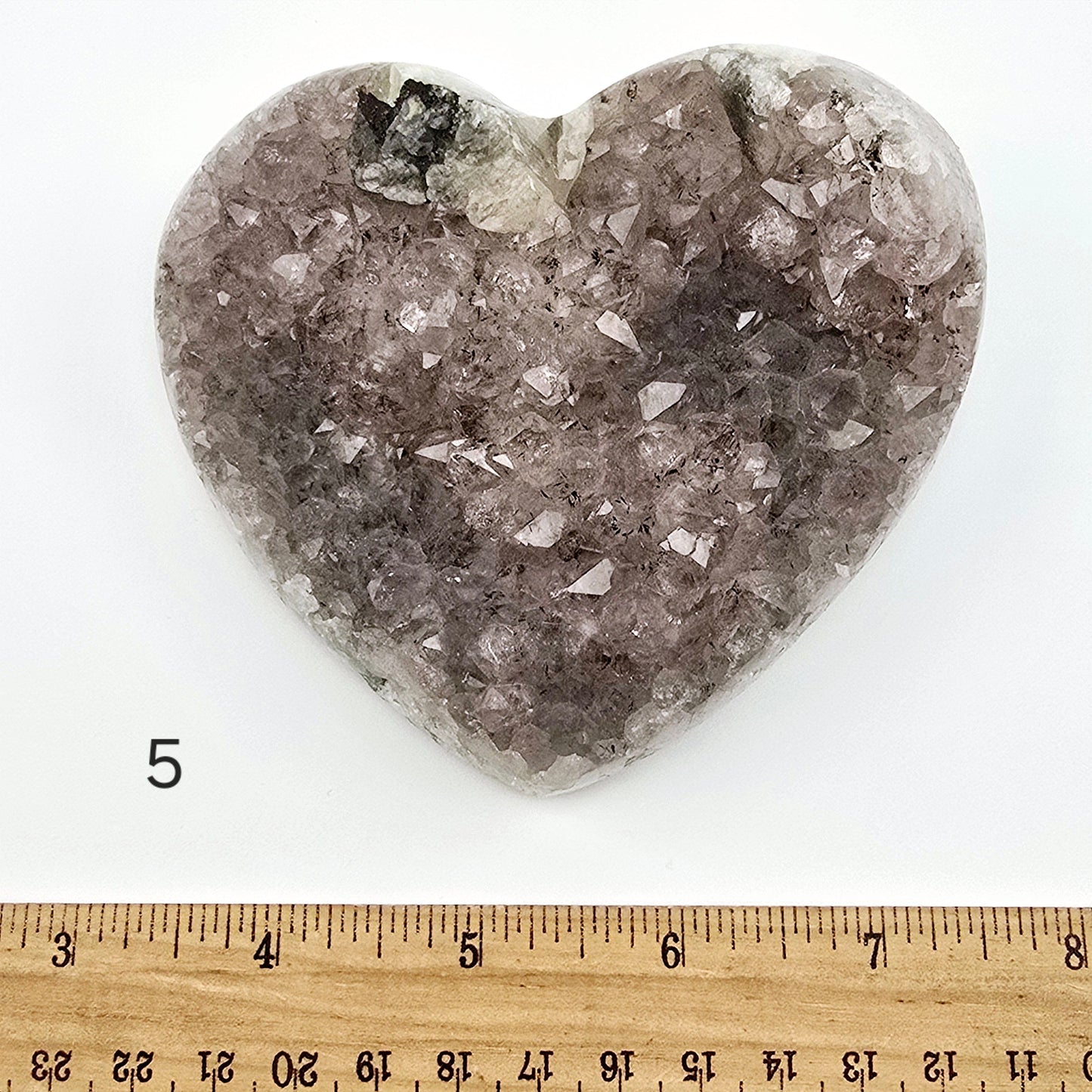 Amethyst Crystal Heart - You Choose #1 variant 5 labeled with ruler for size reference