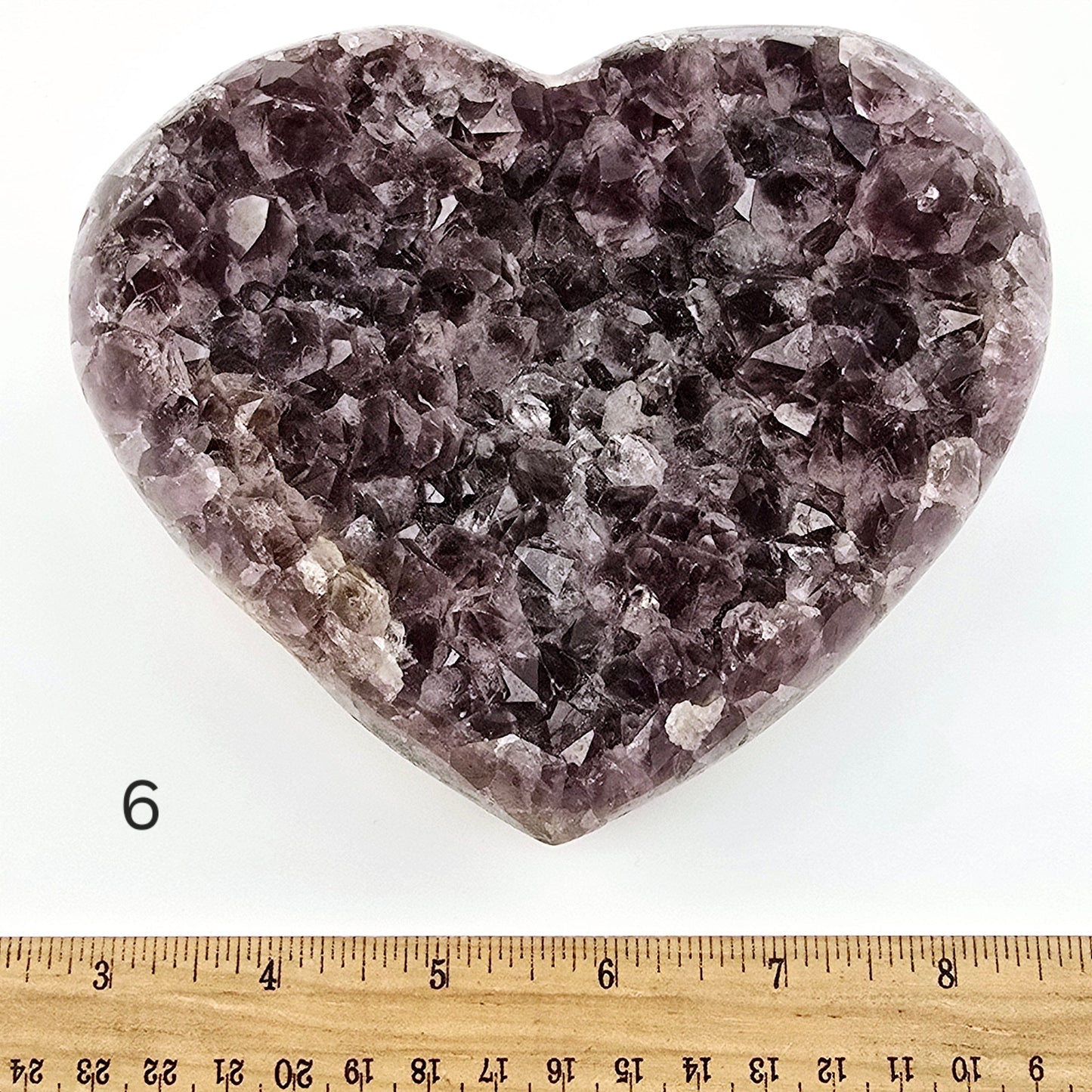Amethyst Crystal Heart - You Choose #1 variant 6 labeled with ruler for size reference