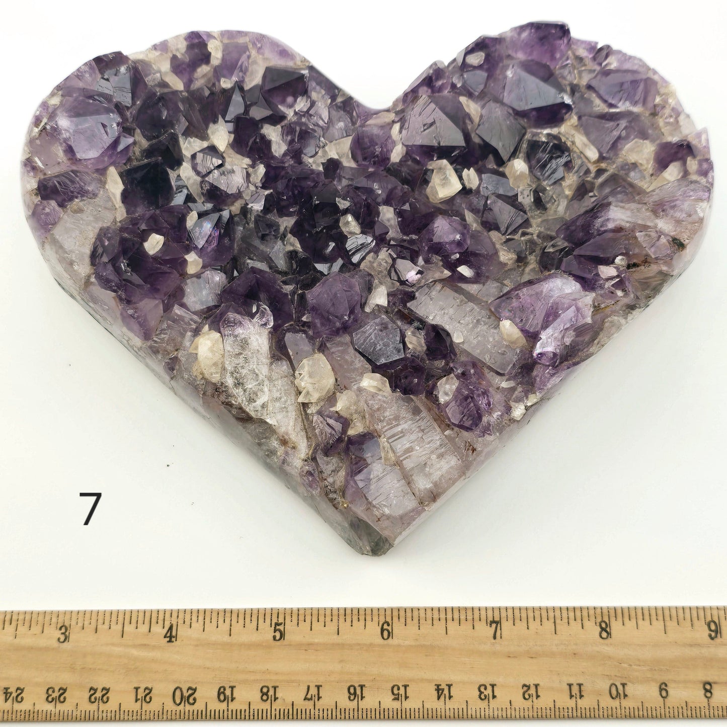 Amethyst Crystal Heart - You Choose #1 variant 7 labeled with ruler for size reference