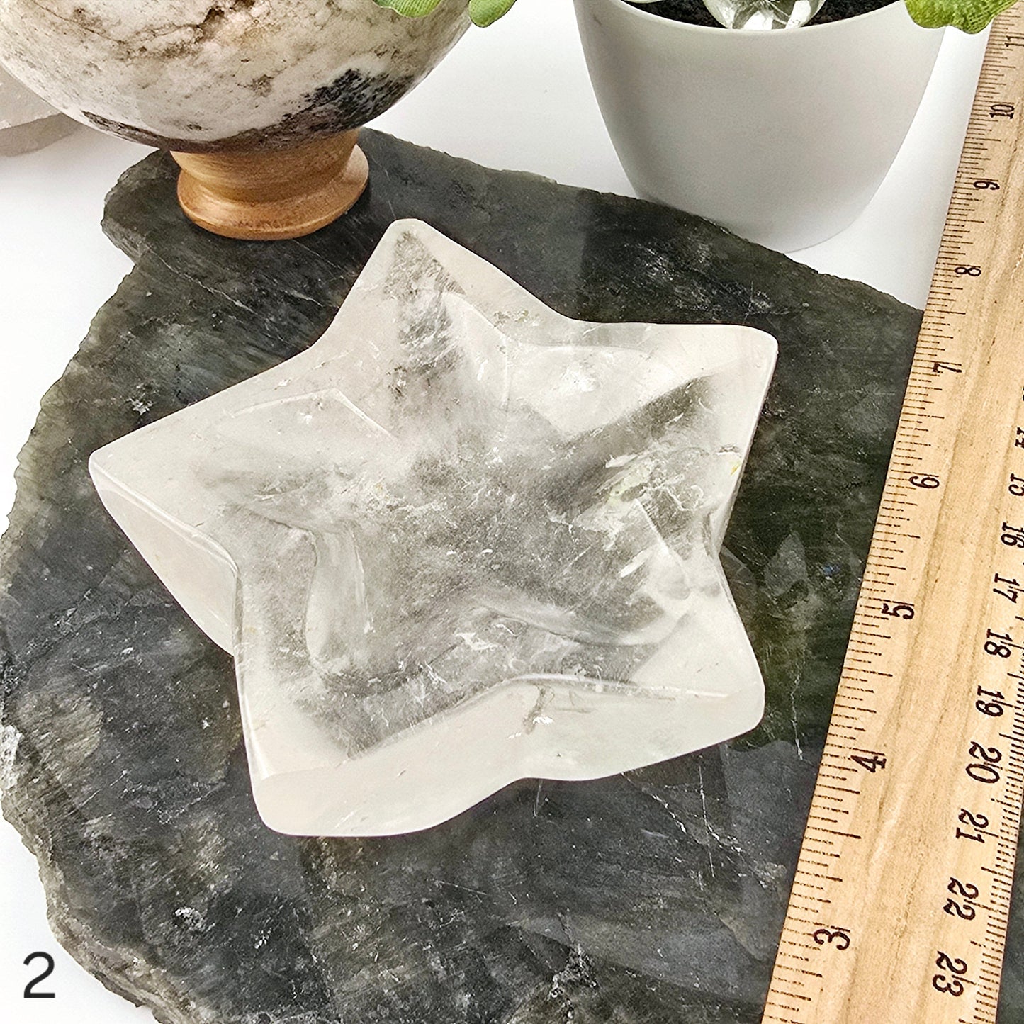 Crystal Quartz Star Dish - You Choose #1 variant 2 abeled with ruler for size reference