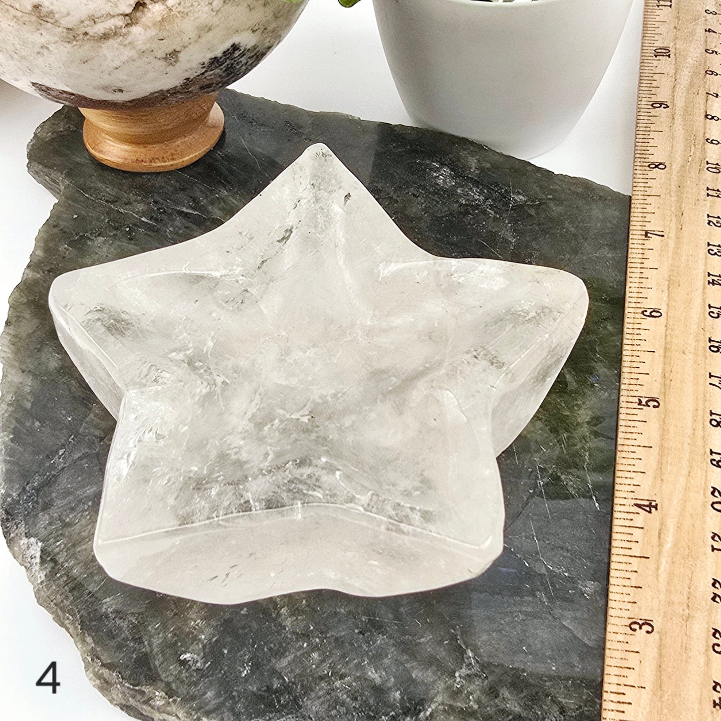 Crystal Quartz Star Dish - You Choose #1 variant 4 labeled with ruler for size reference