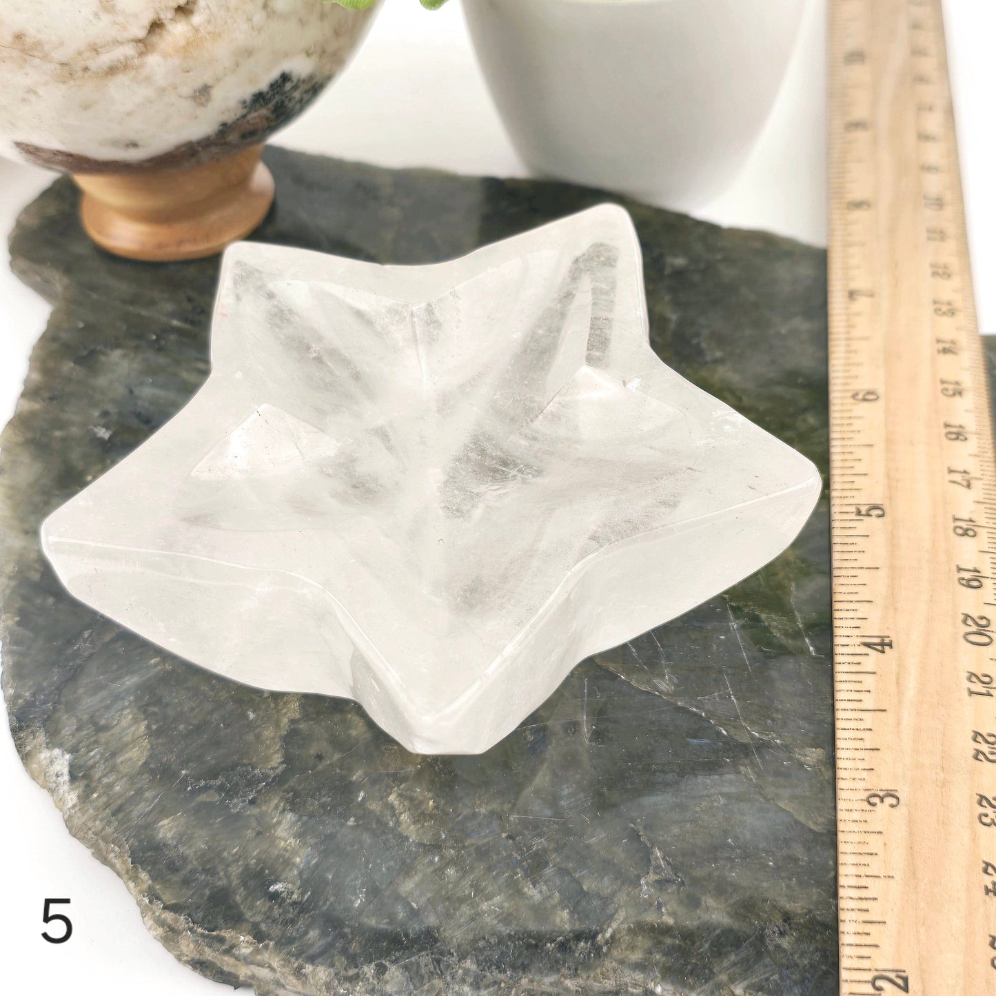 Crystal Quartz Star Dish - You Choose #1 variant 5 labeled with ruler for size reference