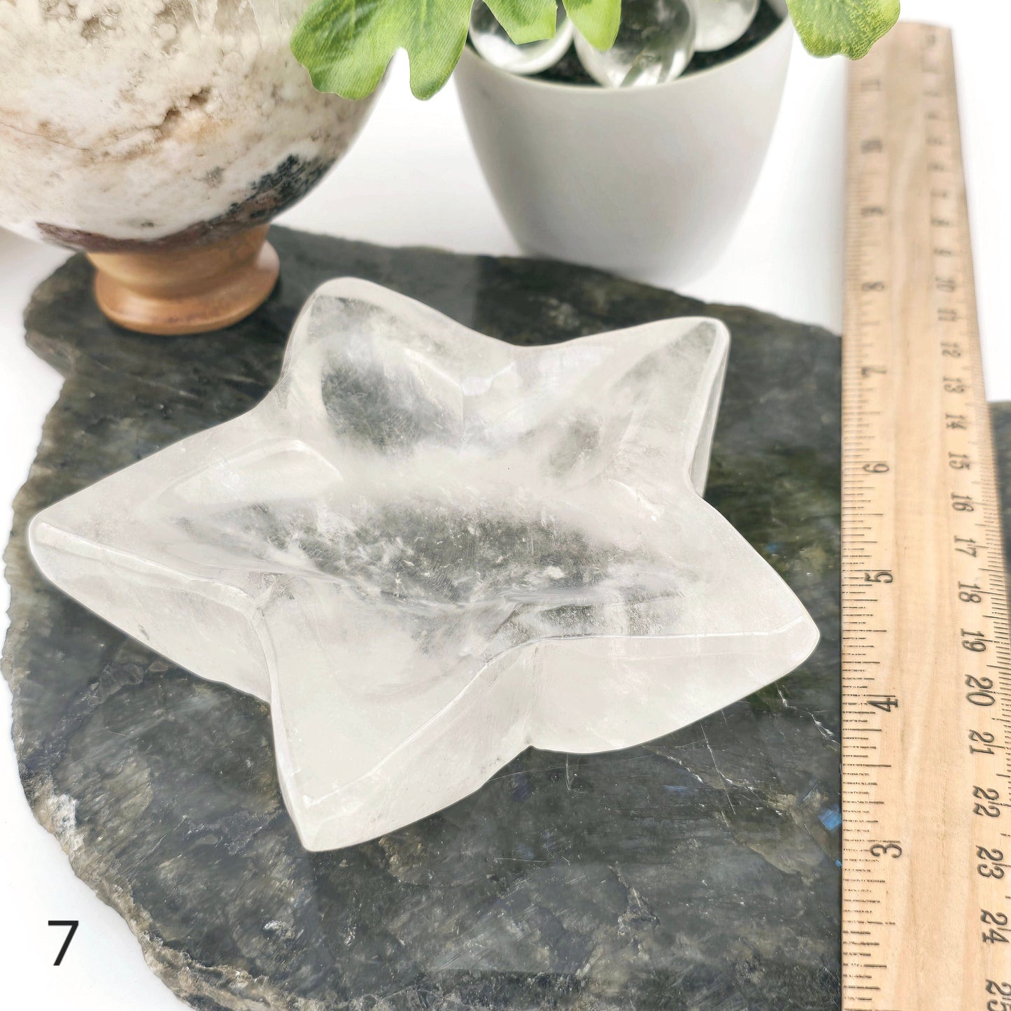 Crystal Quartz Star Dish - You Choose #1 variant 7 labeled with ruler for size reference