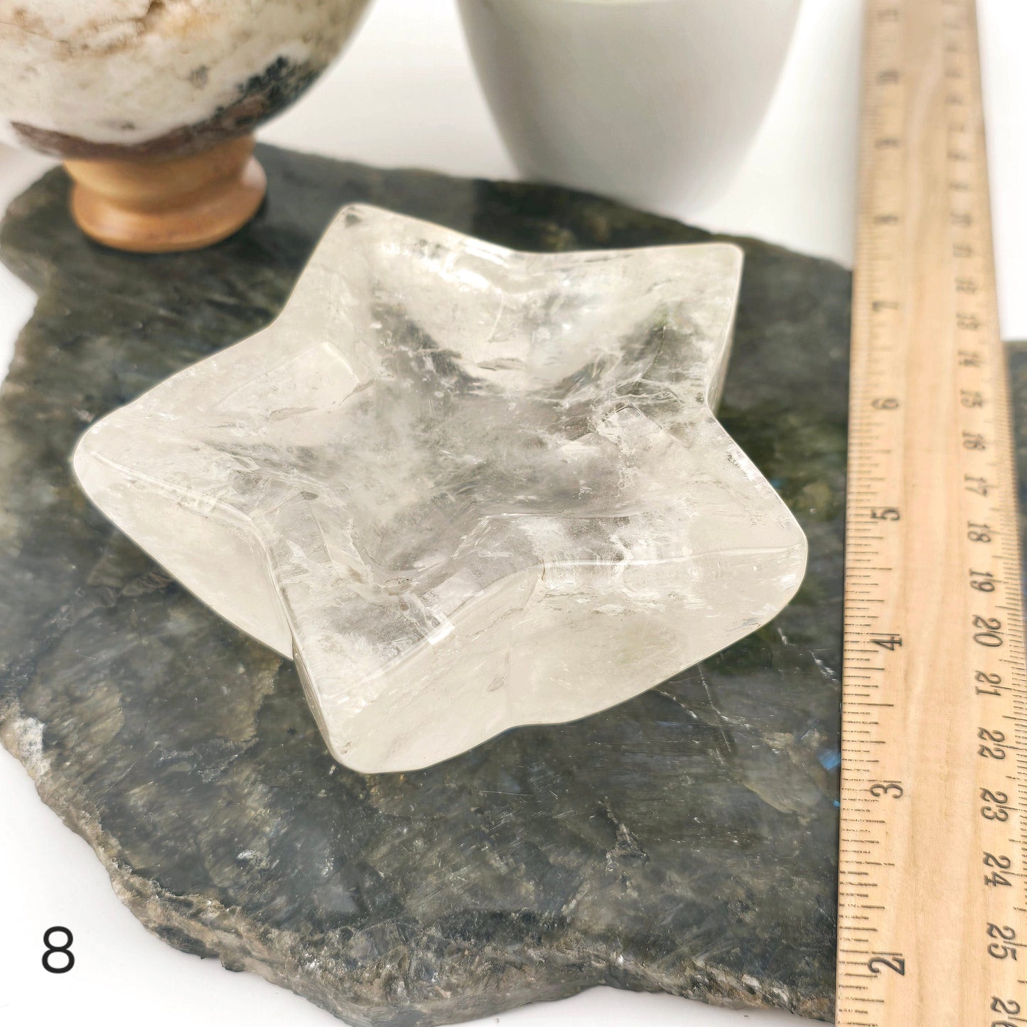 Crystal Quartz Star Dish - You Choose #1 variant 8 labeled with ruler for size reference