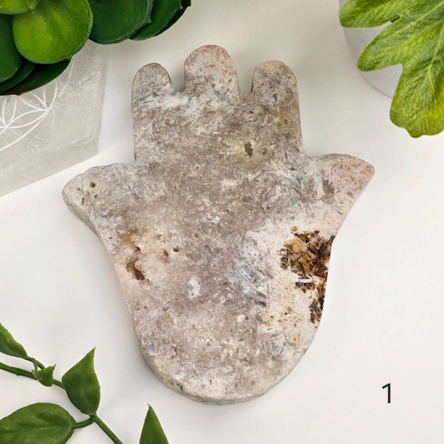 Pink Amethyst Polished Crystal Hamsa Hand - You Choose variant 1 labeled