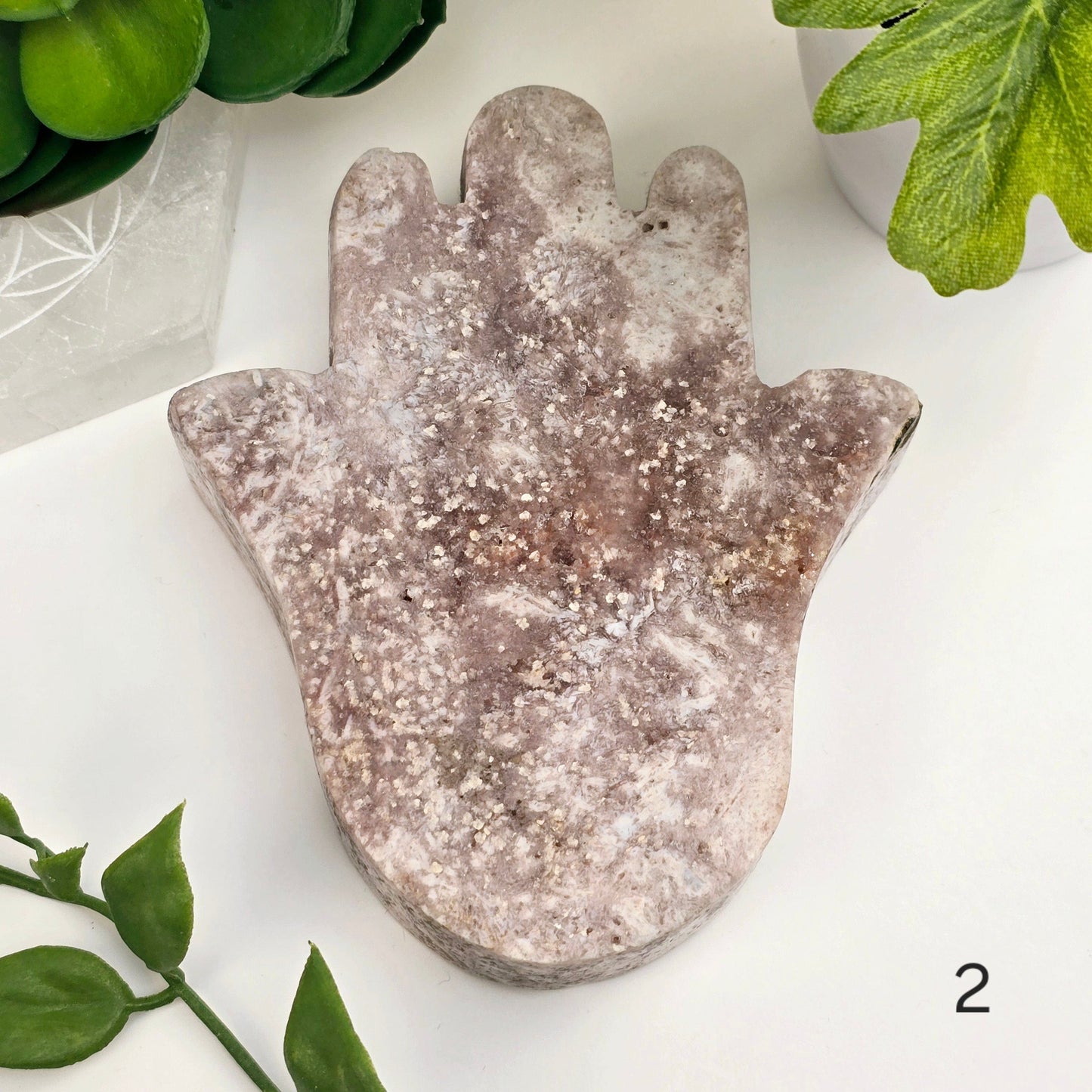 Pink Amethyst Polished Crystal Hamsa Hand - You Choose variant 2 labeled
