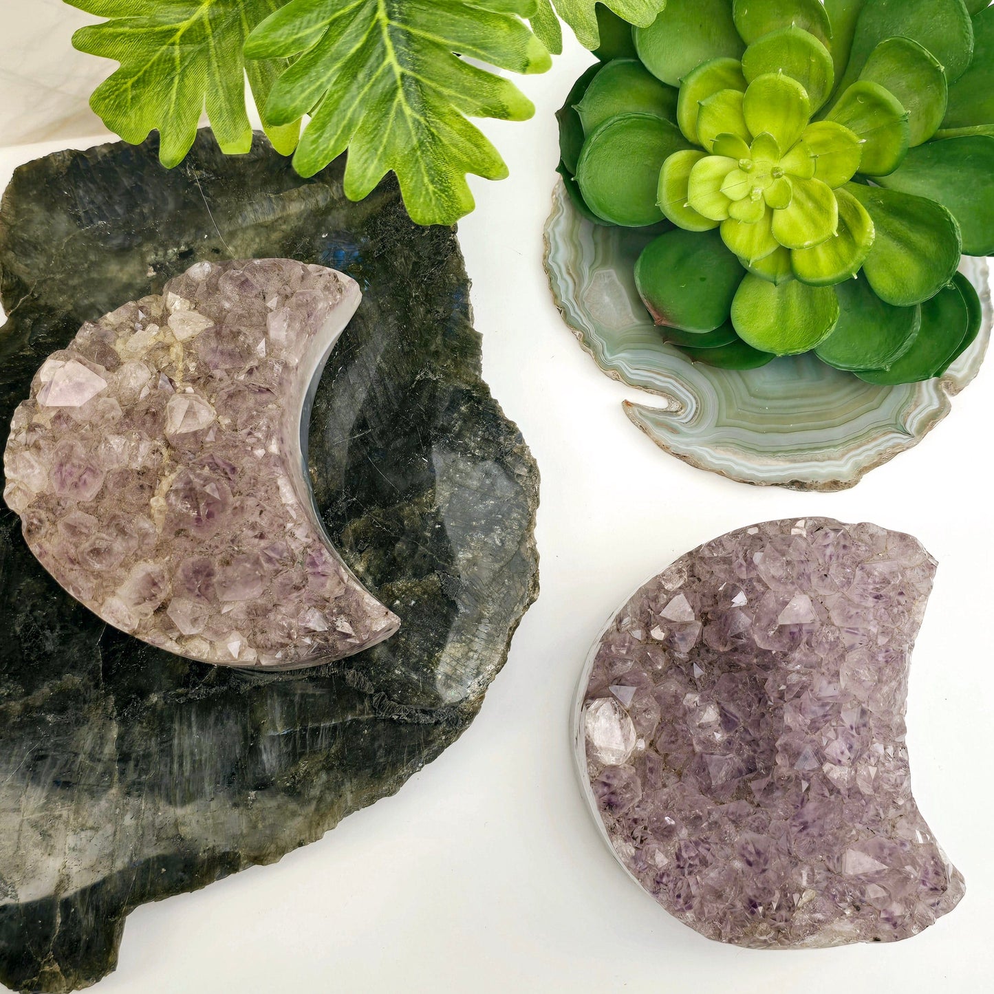 Agate Amethyst Polished Crystal Moon - You Choose top view