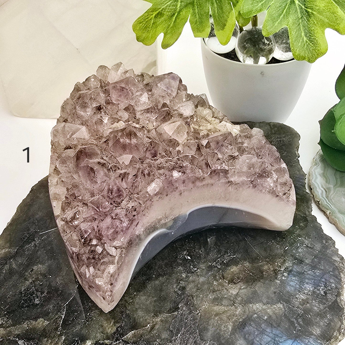 Agate Amethyst Polished Crystal Moon - You Choose variant 1 labeled