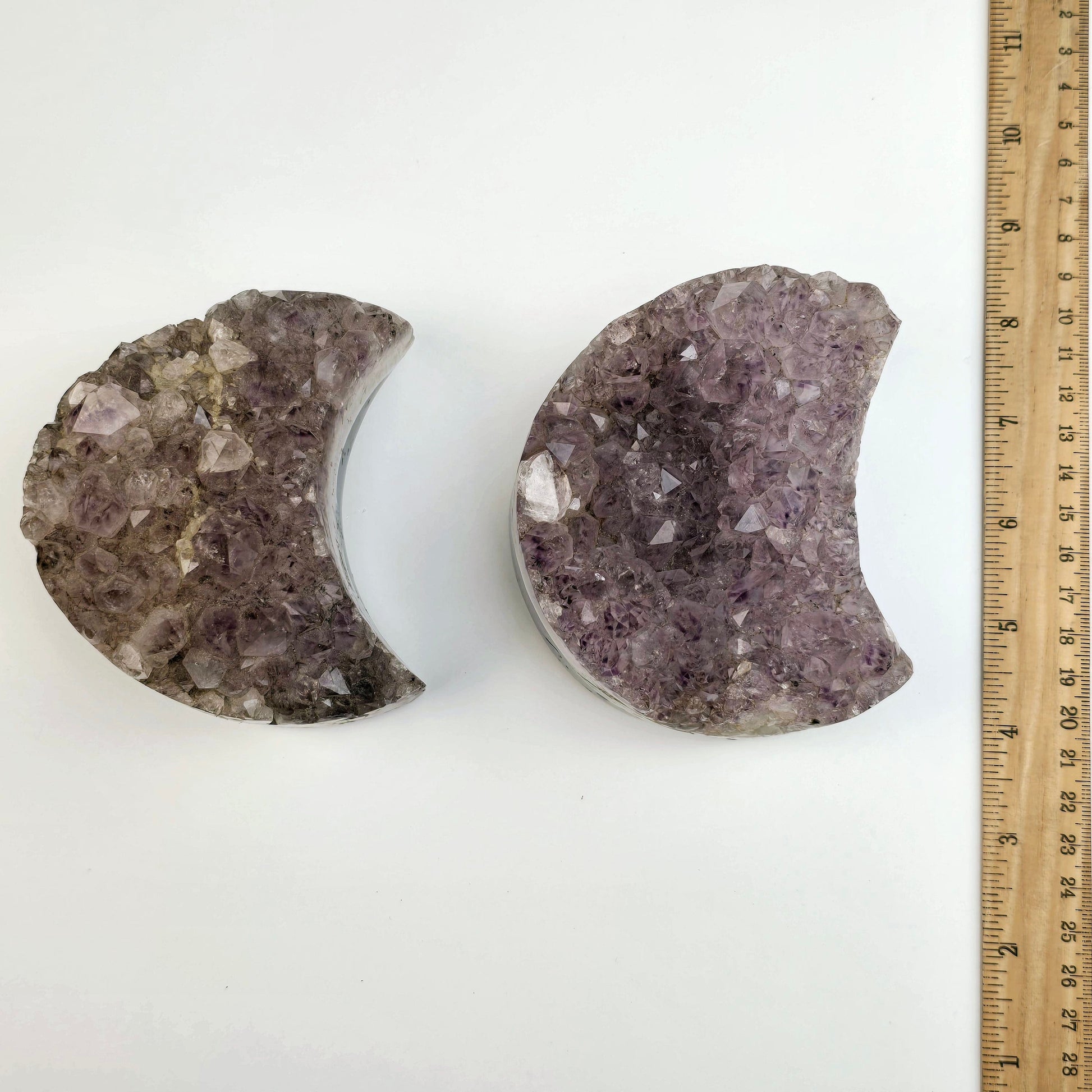 Agate Amethyst Polished Crystal Moon - You Choose both variants with ruler for size reference