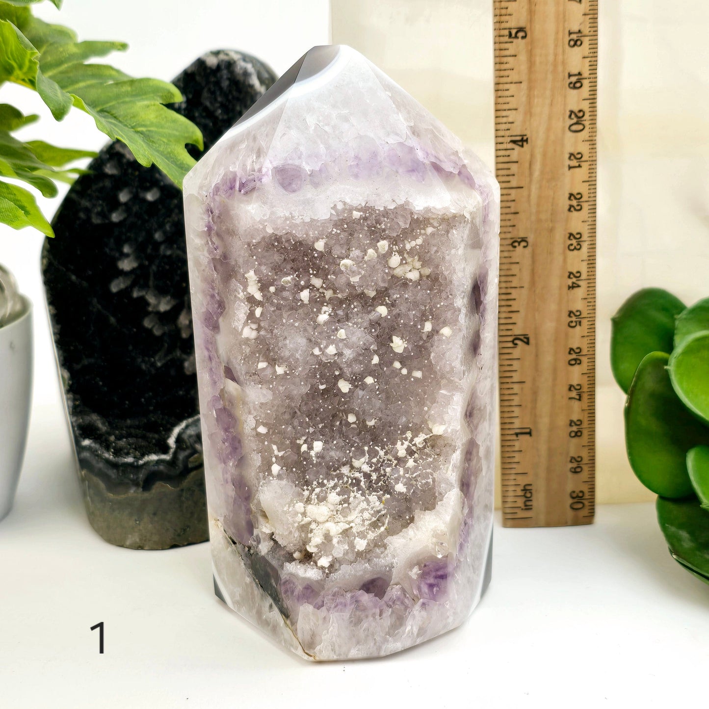Agate Amethyst Polished Crystal Point - You Choose #2 variant 1 labeled with ruler for size reference