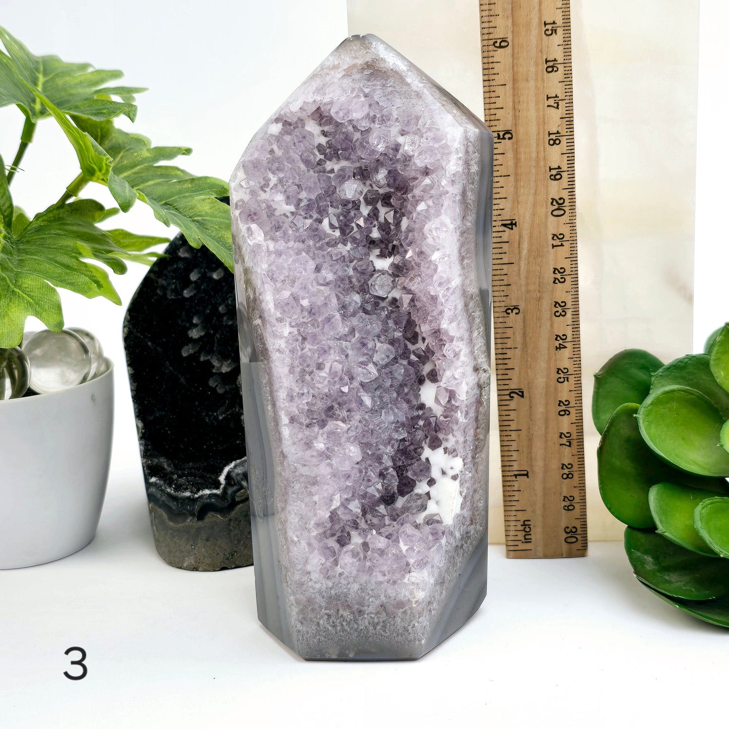 Agate Amethyst Polished Crystal Point - You Choose #2 variant 3 labeled with ruler for size reference