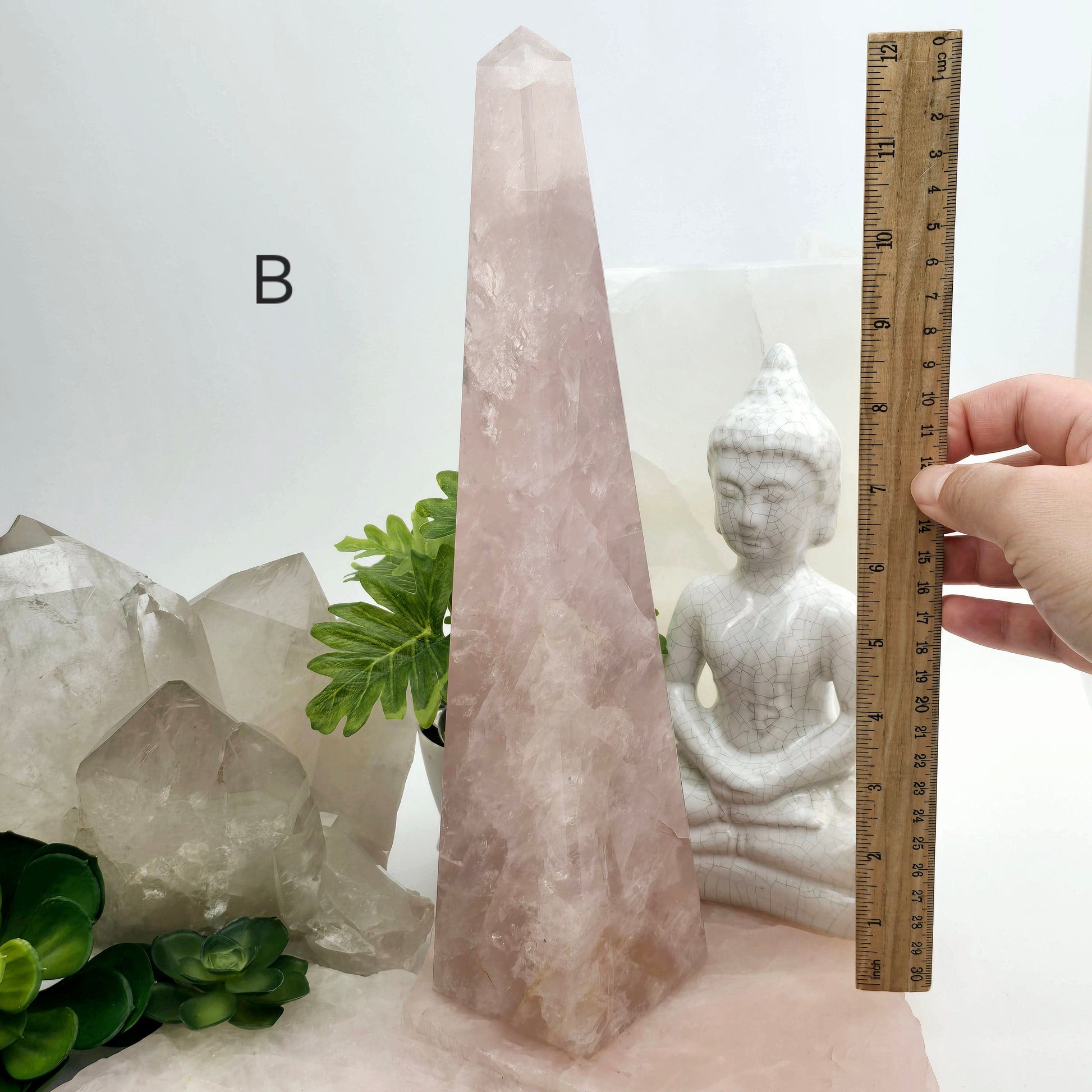 Rose Quartz Polished Crystal Obelisk - You Choose  variant B labeled with ruler for size reference