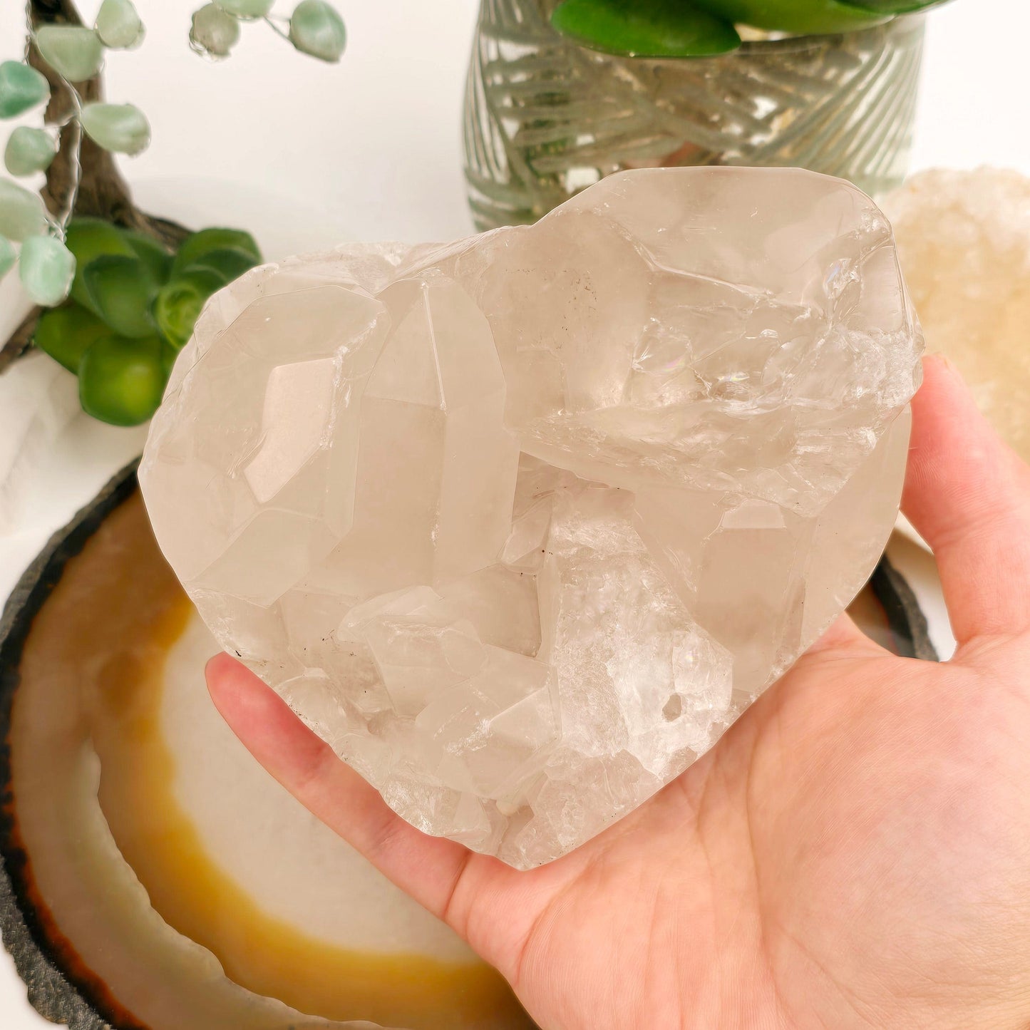 Crystal Quartz Cluster Heart - One-of-a-Kind #2 in hand for size reference