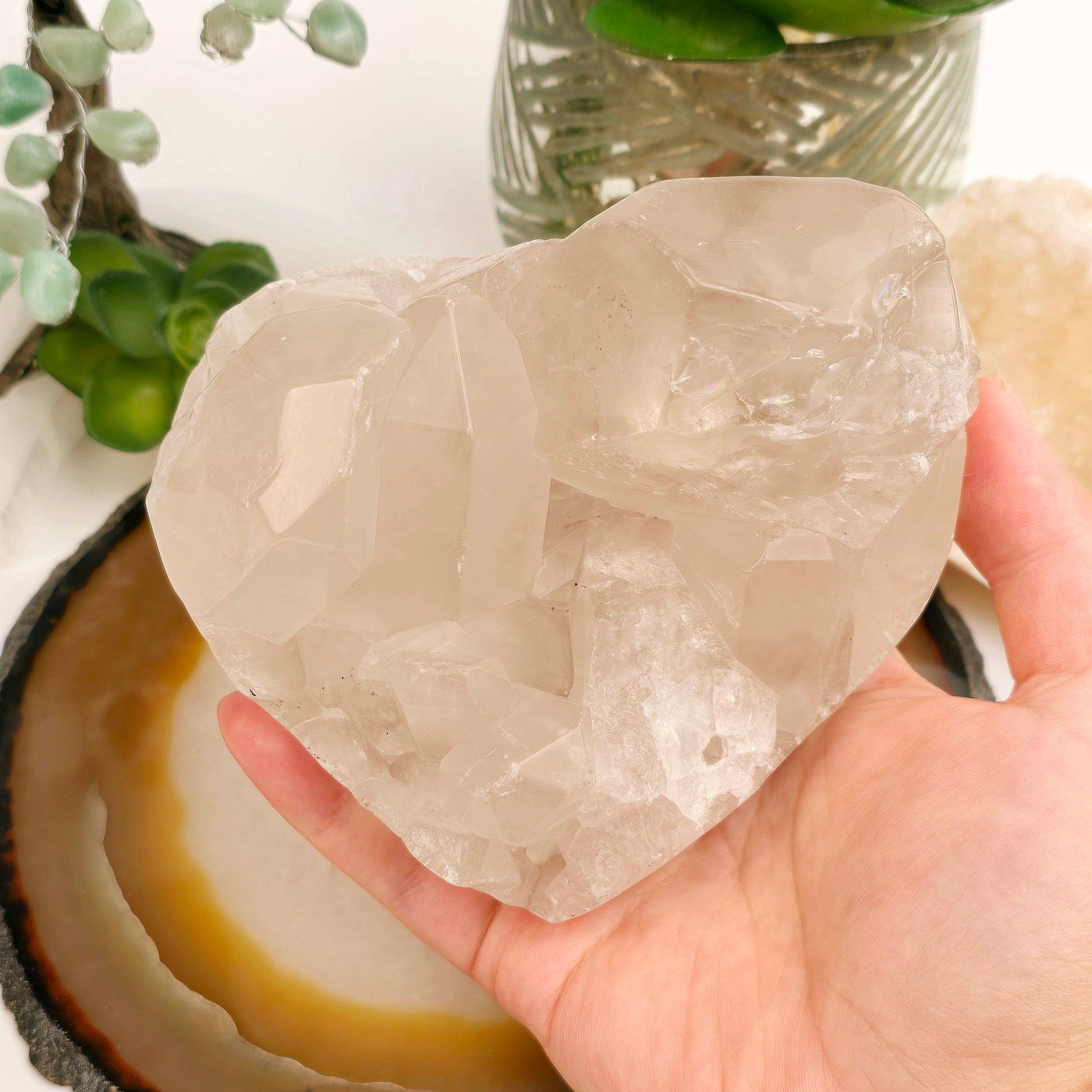 Crystal Quartz Cluster Heart - One-of-a-Kind #2 in hand for size reference