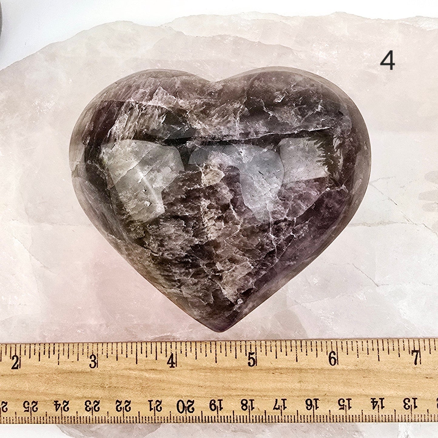 Amethyst Super Seven Polished Crystal Heart YOU CHOOSE variant 4 labeled with ruler for size reference