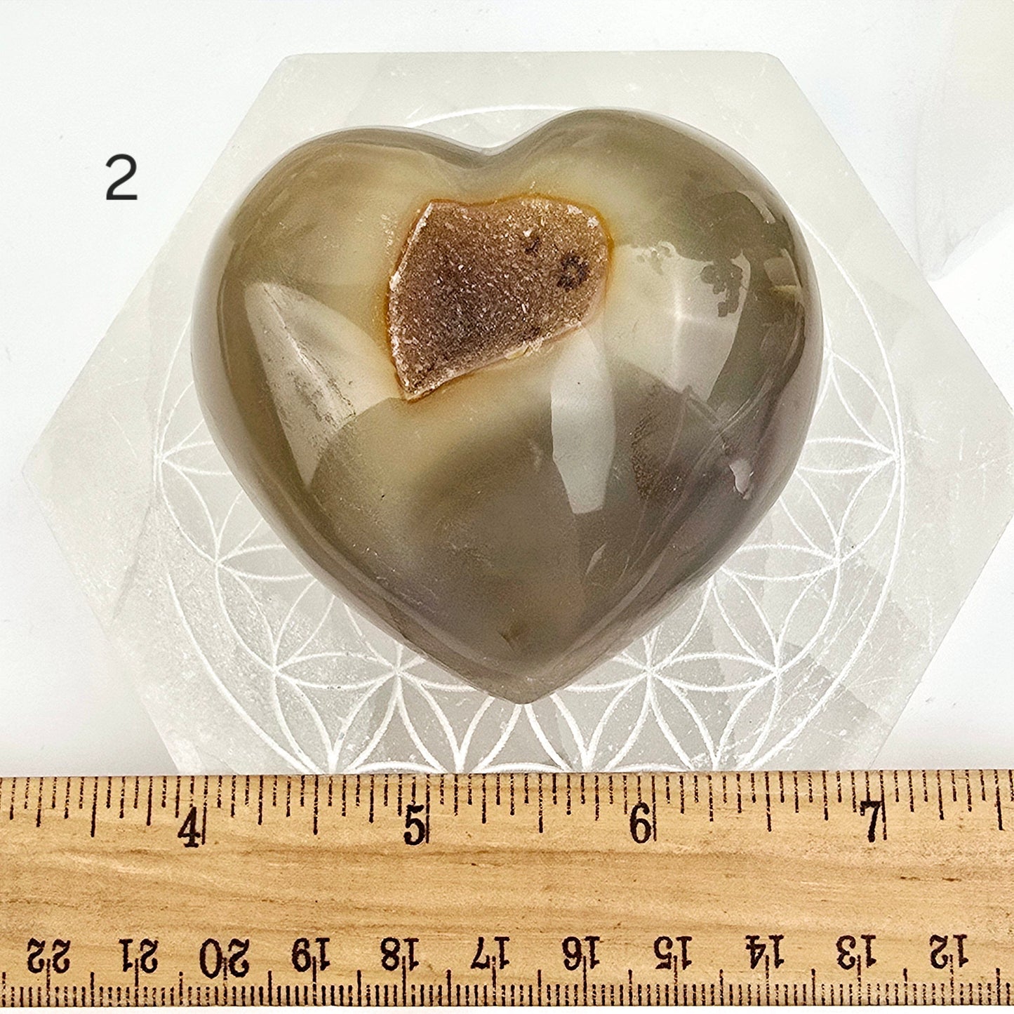 Agate Druzy Crystal Heart YOU CHOOSE Valentine's Day Gift Idea #2 variant 2 labeled with ruler for size reference