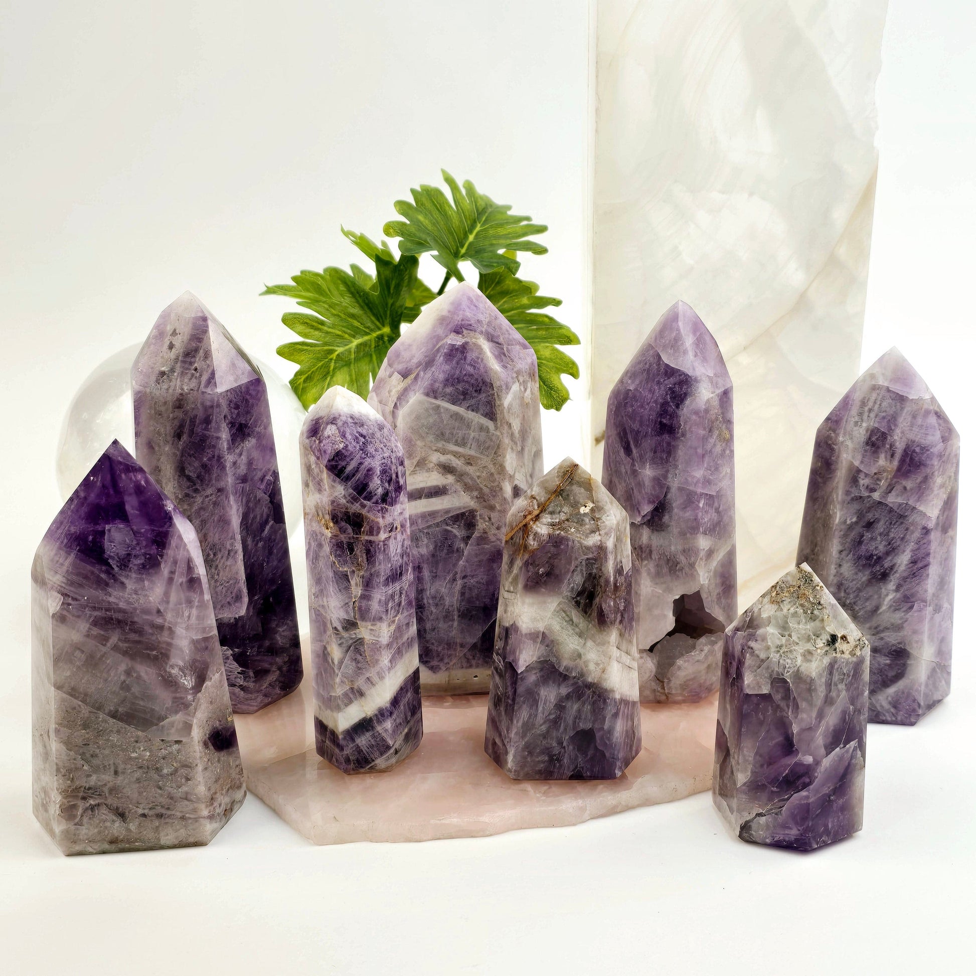 Chevron Amethyst Polished Crystal Point YOU CHOOSE  all variants with props and plants in the background