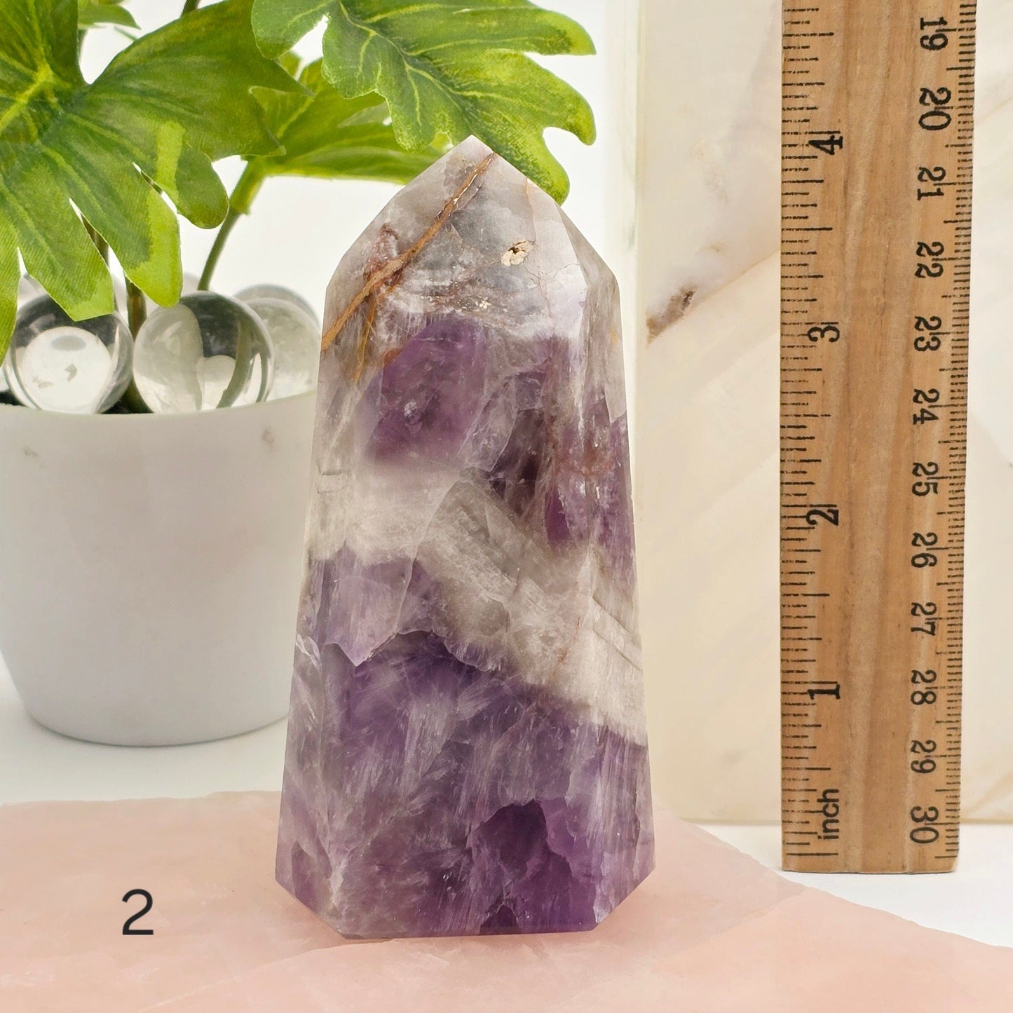 Chevron Amethyst Polished Crystal Point YOU CHOOSE  variant 2 labeled with ruler for size reference
