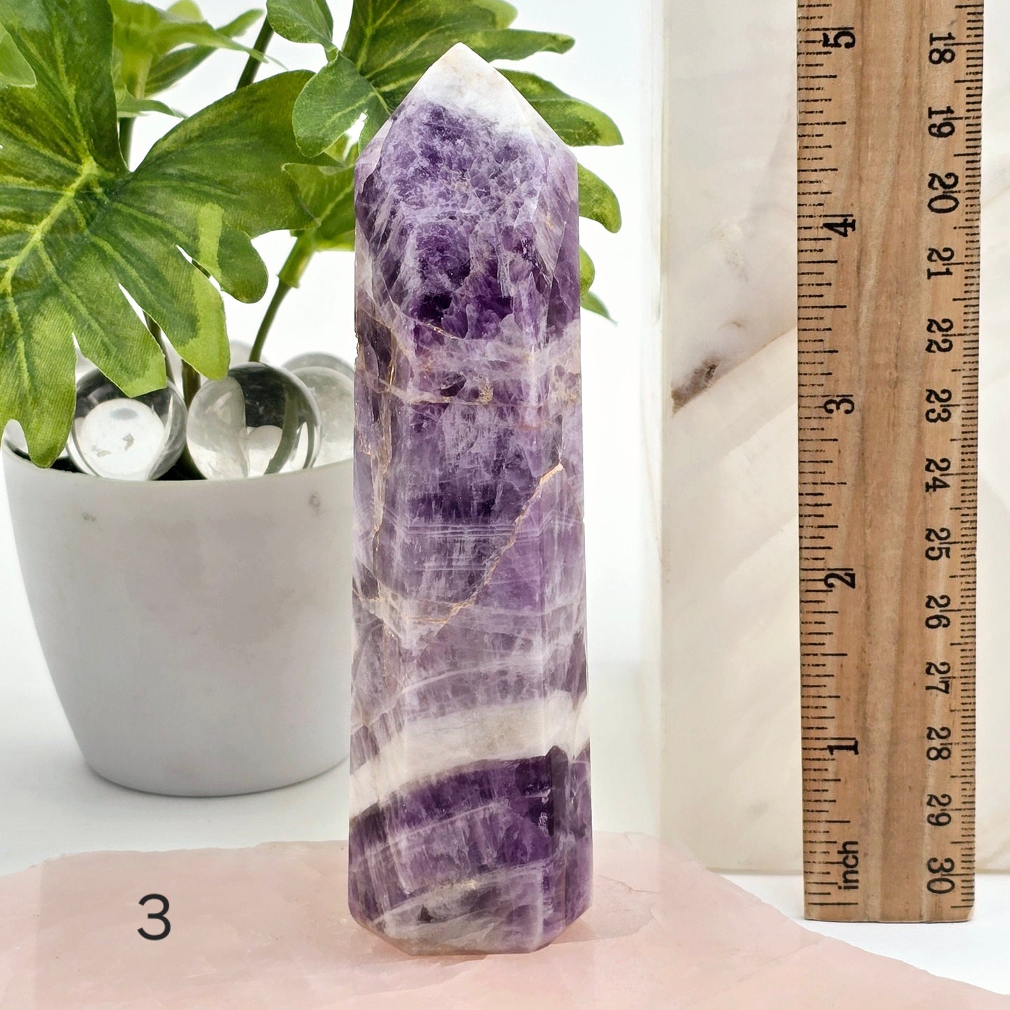 Chevron Amethyst Polished Crystal Point YOU CHOOSE  variant 3 labeled with ruler for size reference