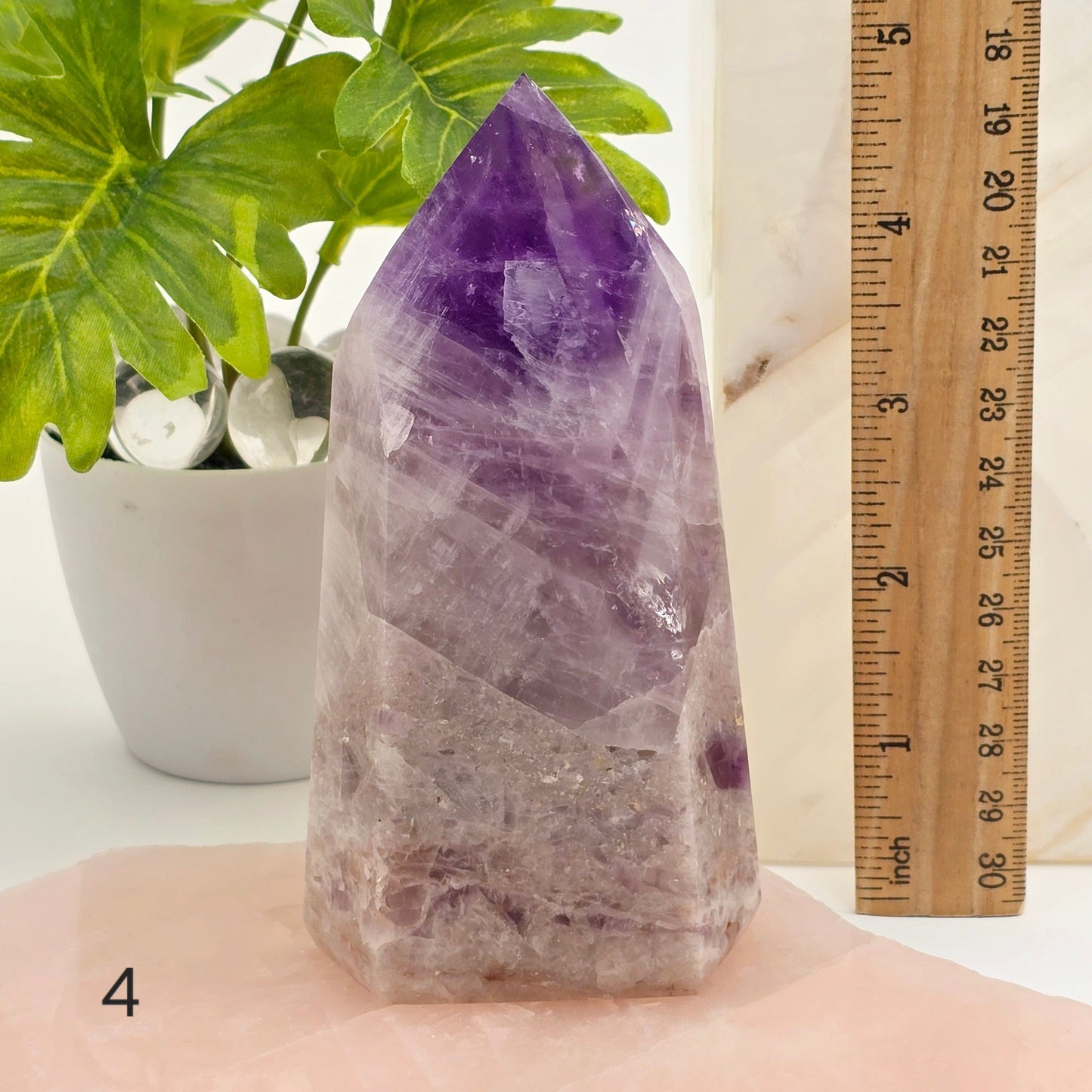 Chevron Amethyst Polished Crystal Point YOU CHOOSE  variant 4 labeled with ruler for size reference