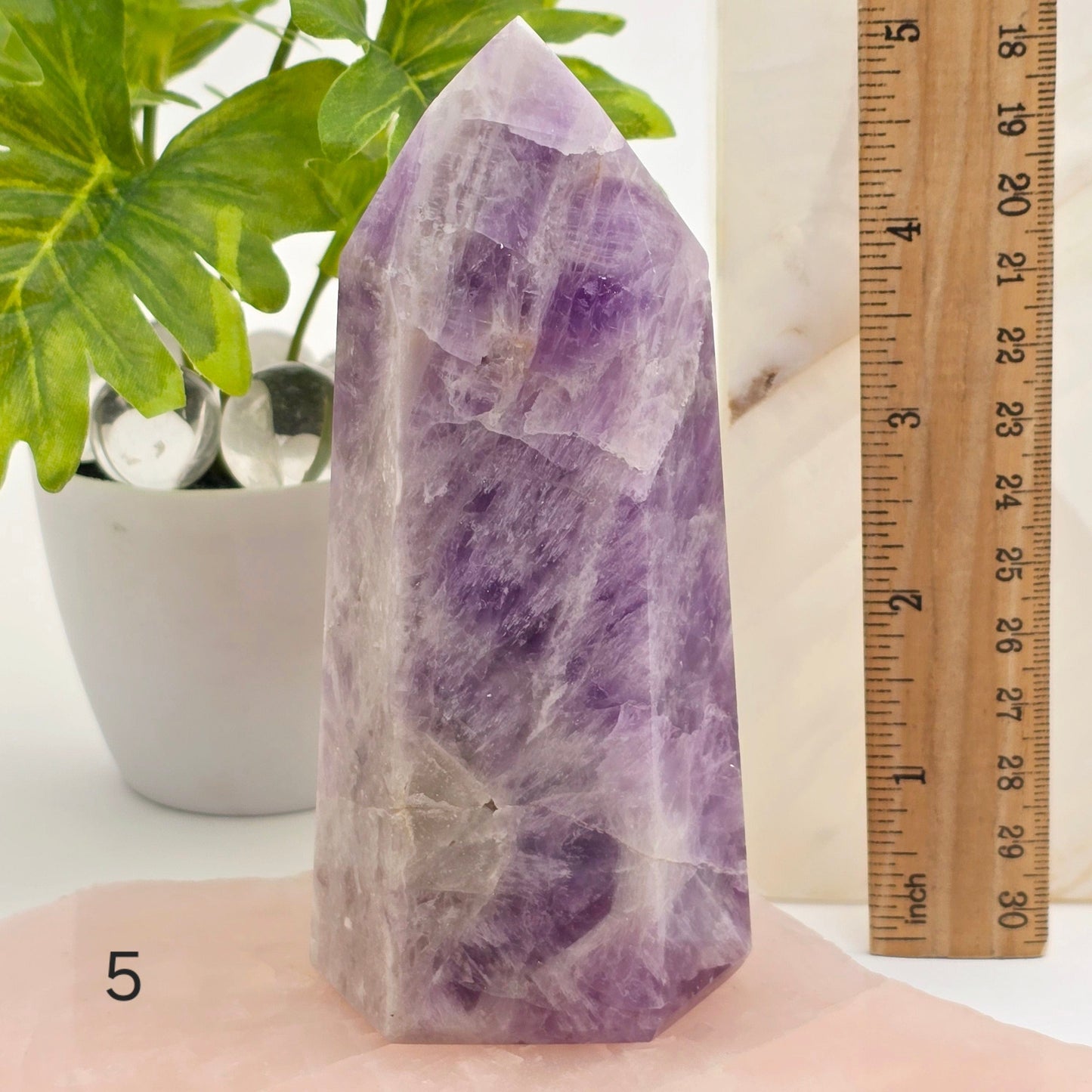 Chevron Amethyst Polished Crystal Point YOU CHOOSE  variant 5 labeled with ruler for size reference