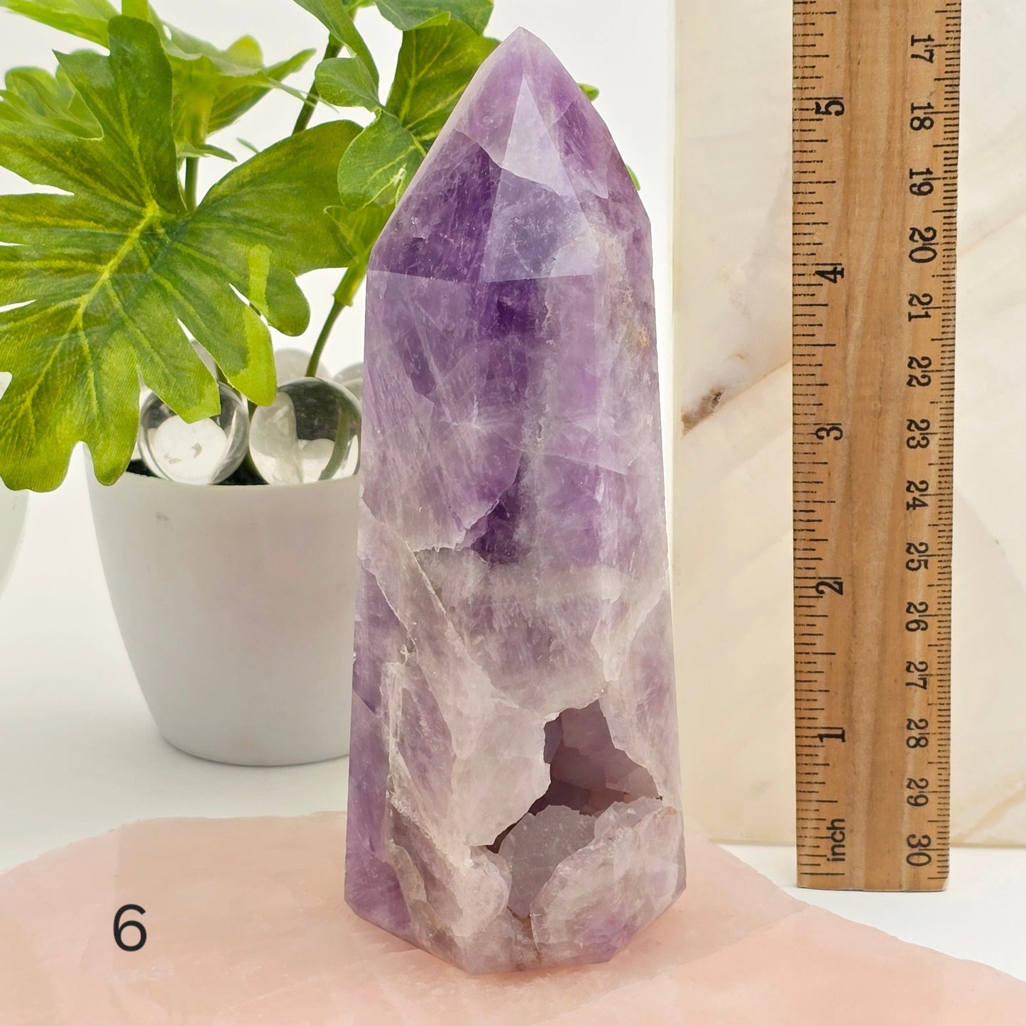 Chevron Amethyst Polished Crystal Point YOU CHOOSE  variant 6 labeled with ruler for size reference