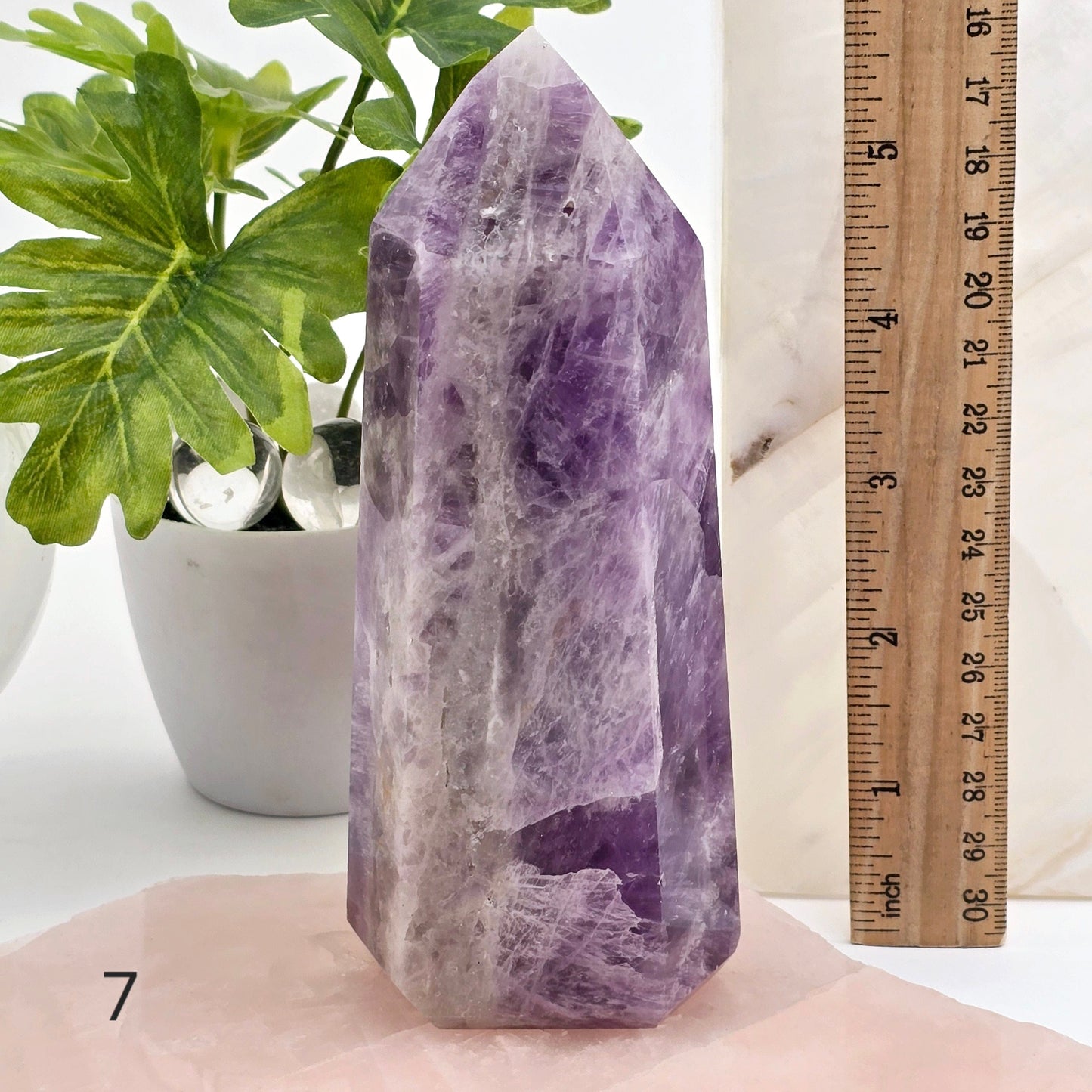 Chevron Amethyst Polished Crystal Point YOU CHOOSE  variant 7 labeled with ruler for size reference