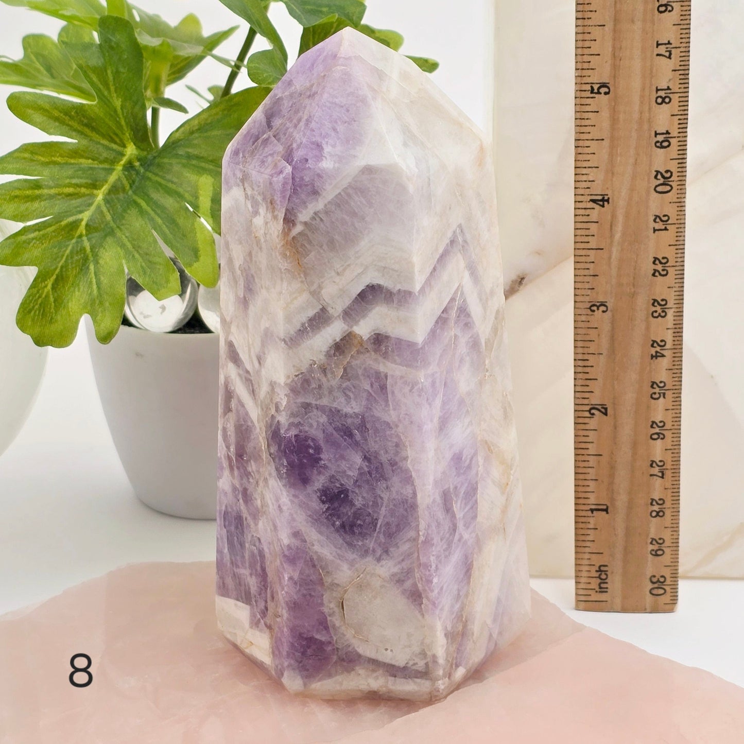 Chevron Amethyst Polished Crystal Point YOU CHOOSE  variant 8 labeled with ruler for size reference