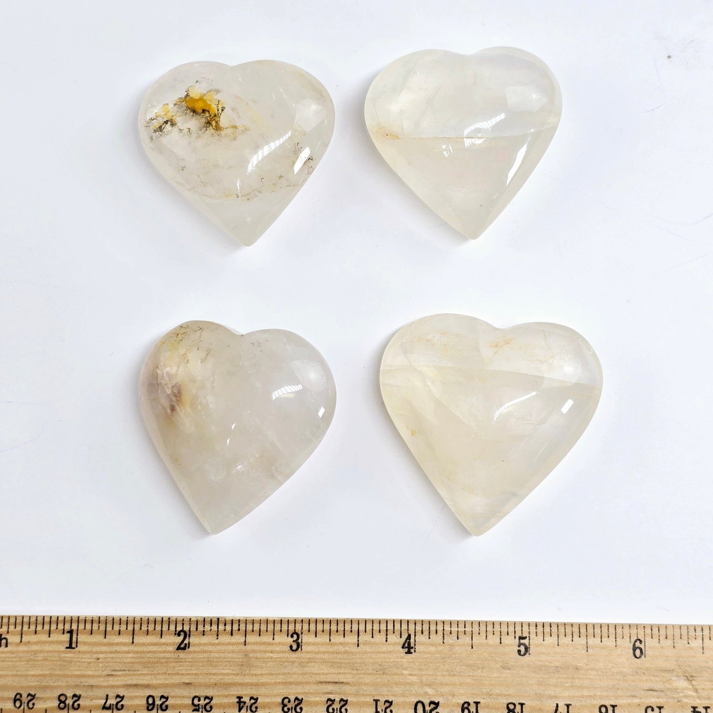 Golden Healer Small Polished Crystal Heart - You Choose #1 all variants with ruler for size reference