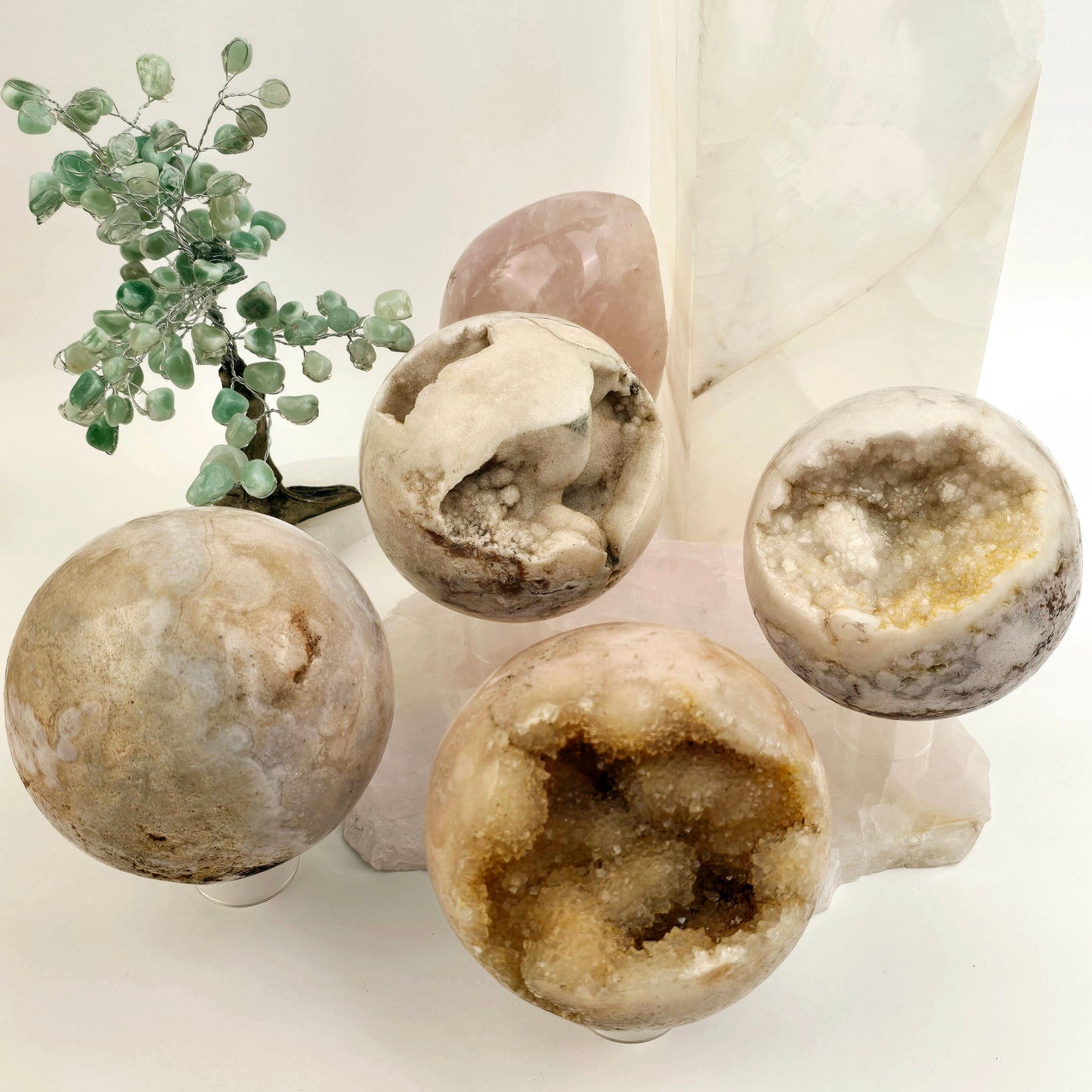 Pink Amethyst Polished Crystal Sphere - You Choose #1 all variants with props in the background