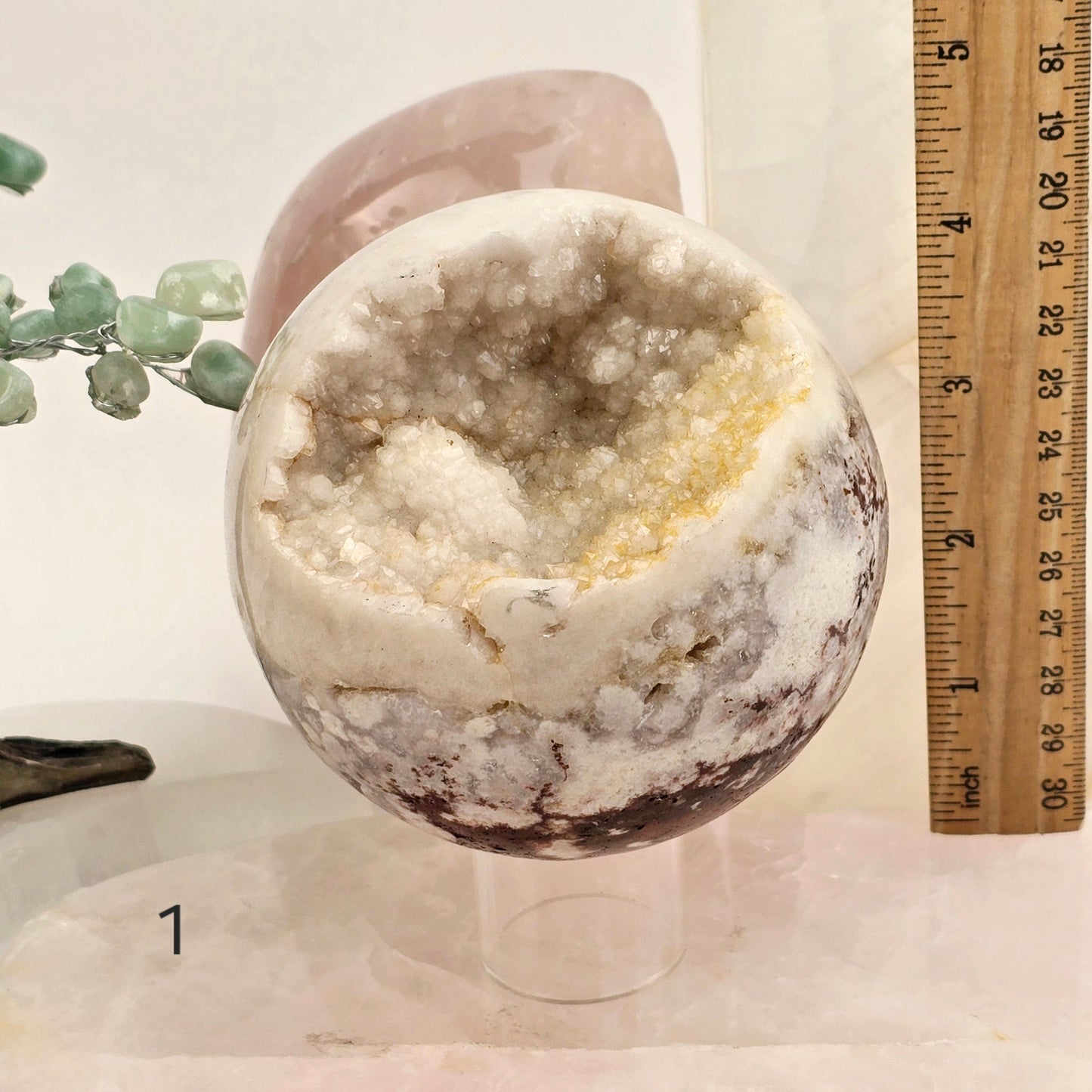 Pink Amethyst Polished Crystal Sphere - You Choose #1 variant 1 labeled with ruler for size reference