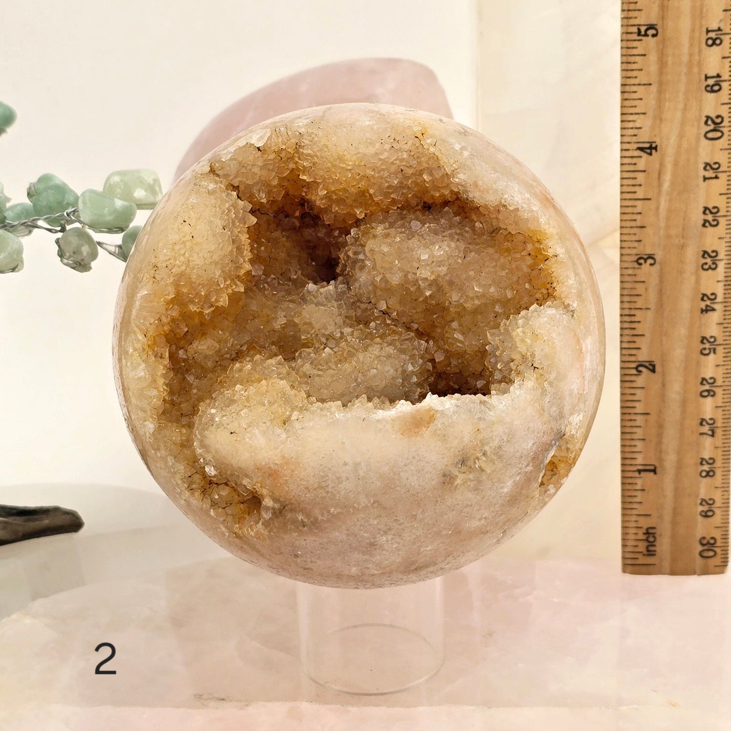 Pink Amethyst Polished Crystal Sphere - You Choose #1 variant 2 labeled with ruler for size reference