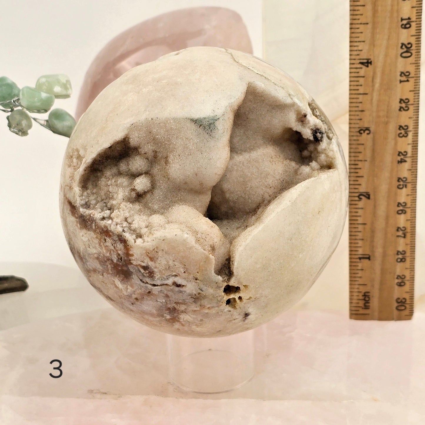 Pink Amethyst Polished Crystal Sphere - You Choose #1 variant 3 labeled with ruler for size reference