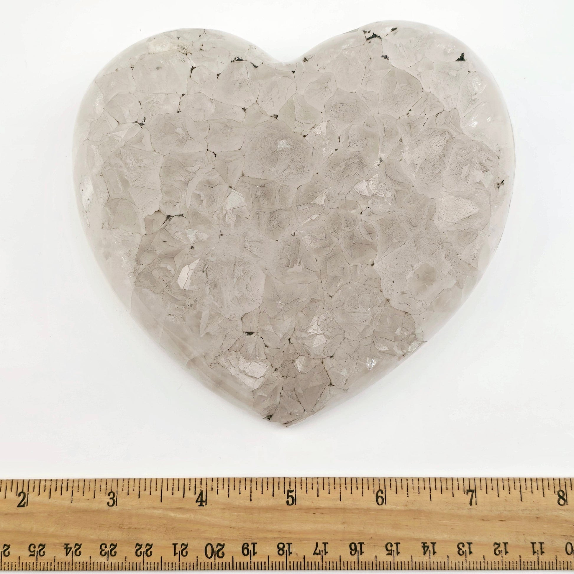Light Amethyst Crystal Heart One-of-a-Kind with ruler for size reference