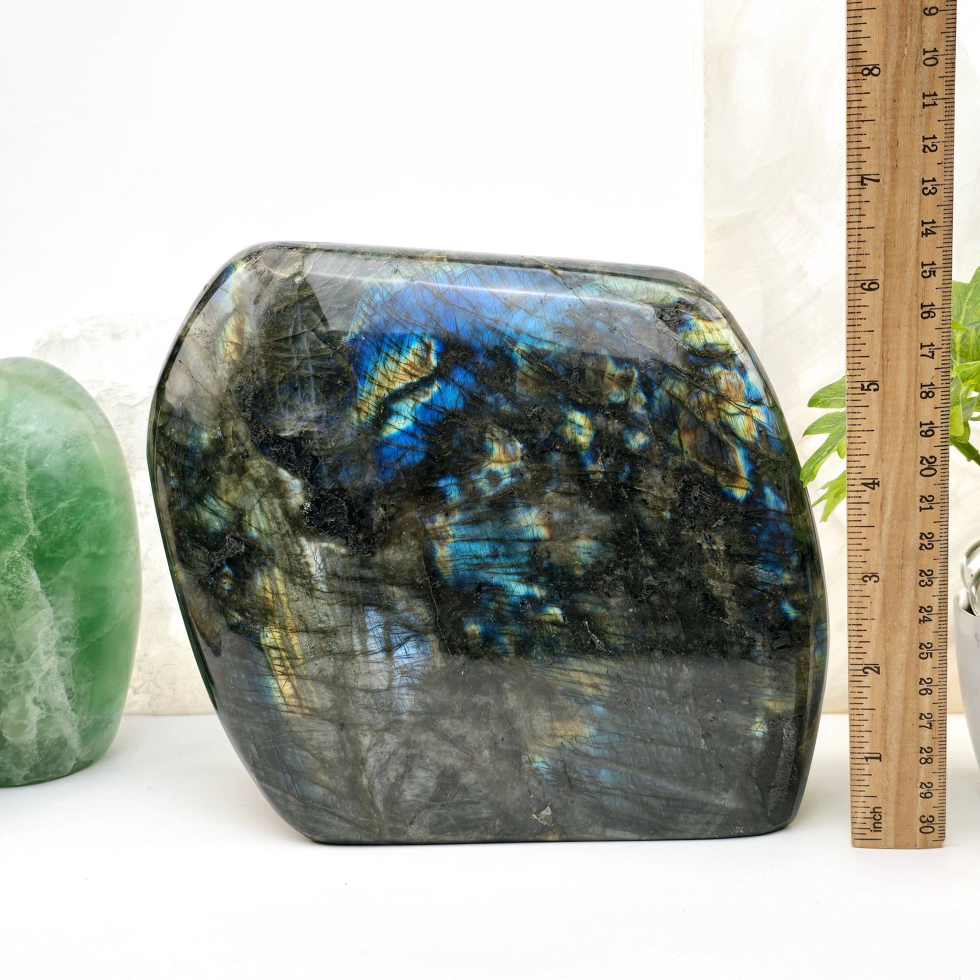 Labradorite Freeform Crystal Cut Base #2 with ruler for size reference