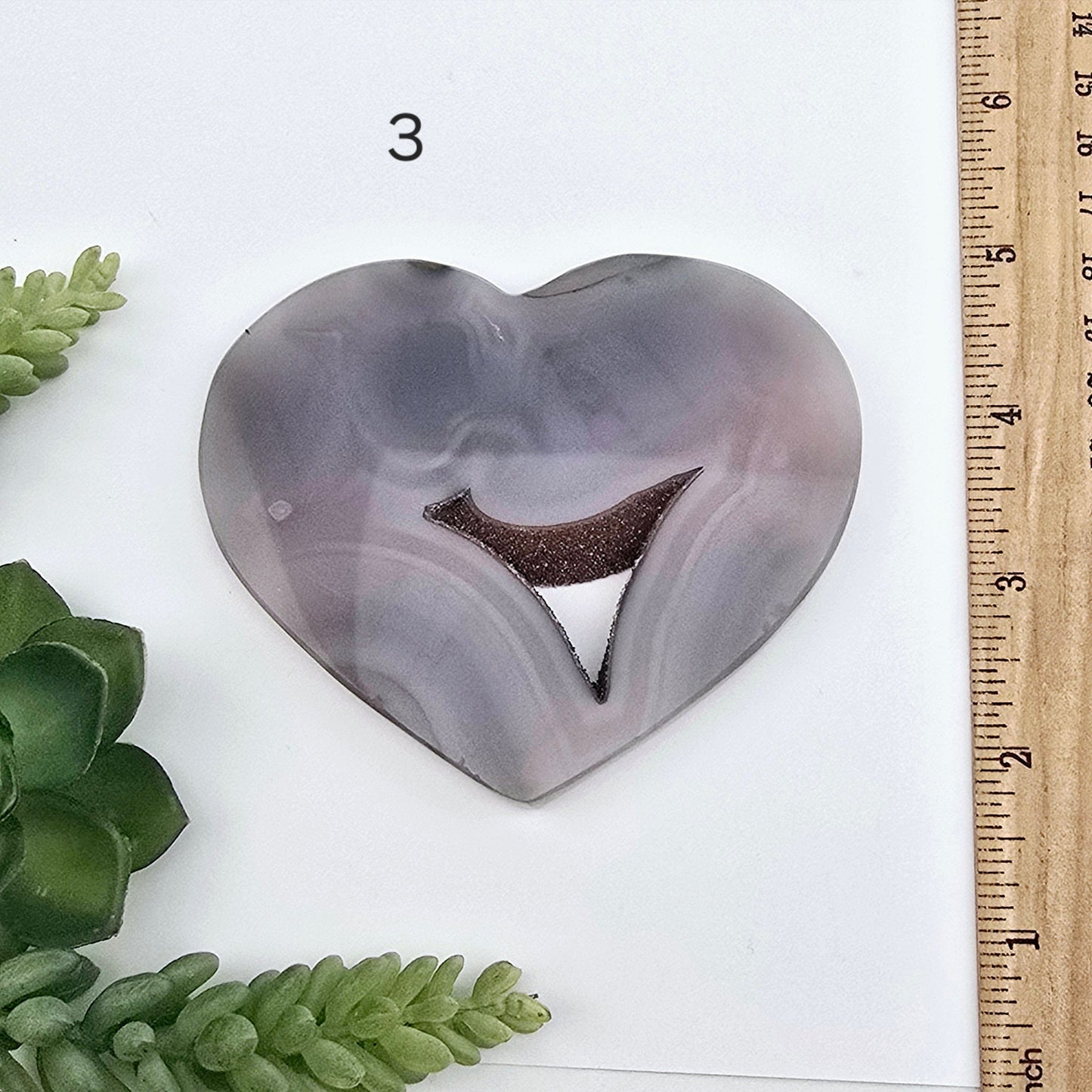 Agate Crystal Heart YOU CHOOSE Valentine's Day Gift Idea #3 variant 3 labeled with ruler for size reference