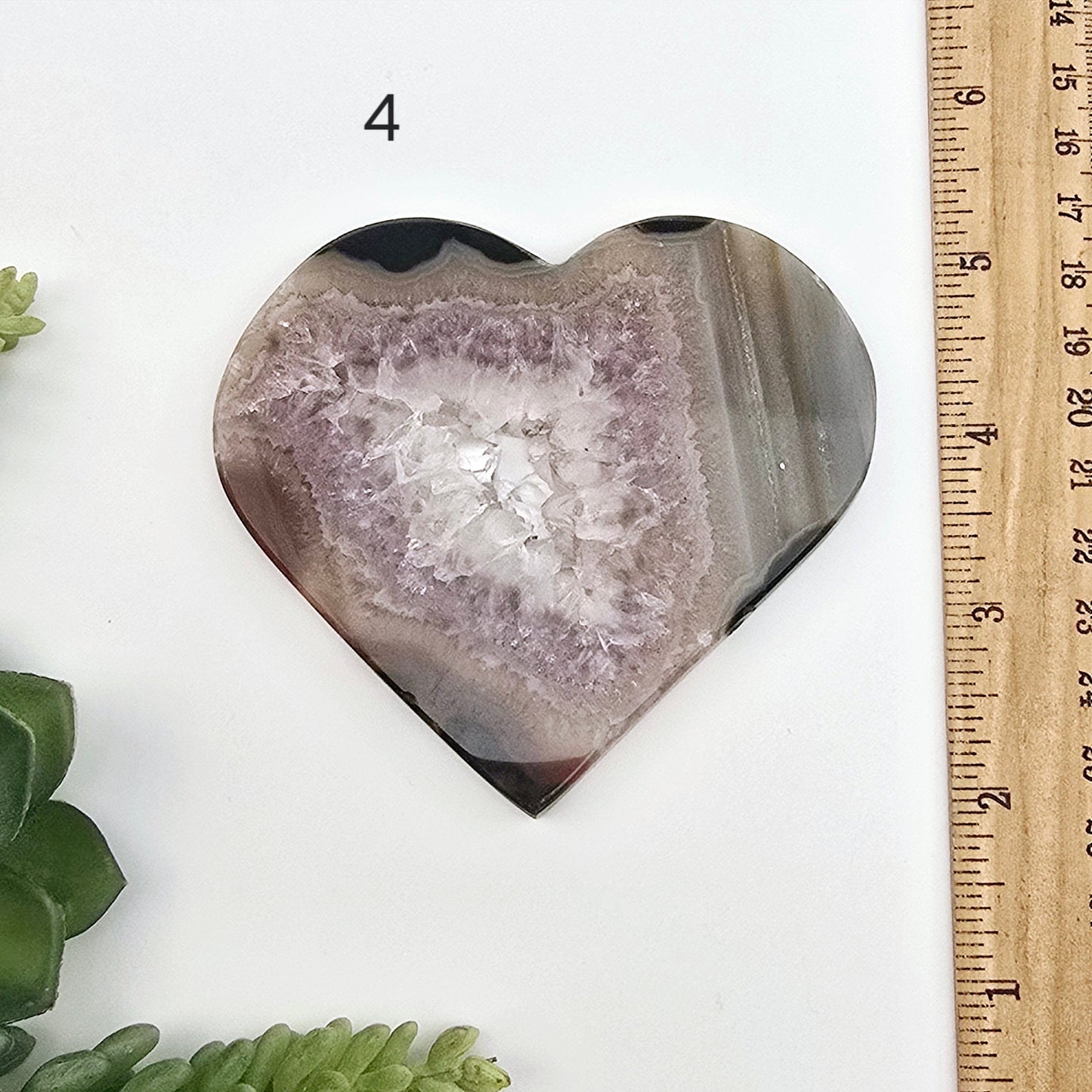 Agate Crystal Heart YOU CHOOSE Valentine's Day Gift Idea #3 variant 4 labeled with ruler for size reference