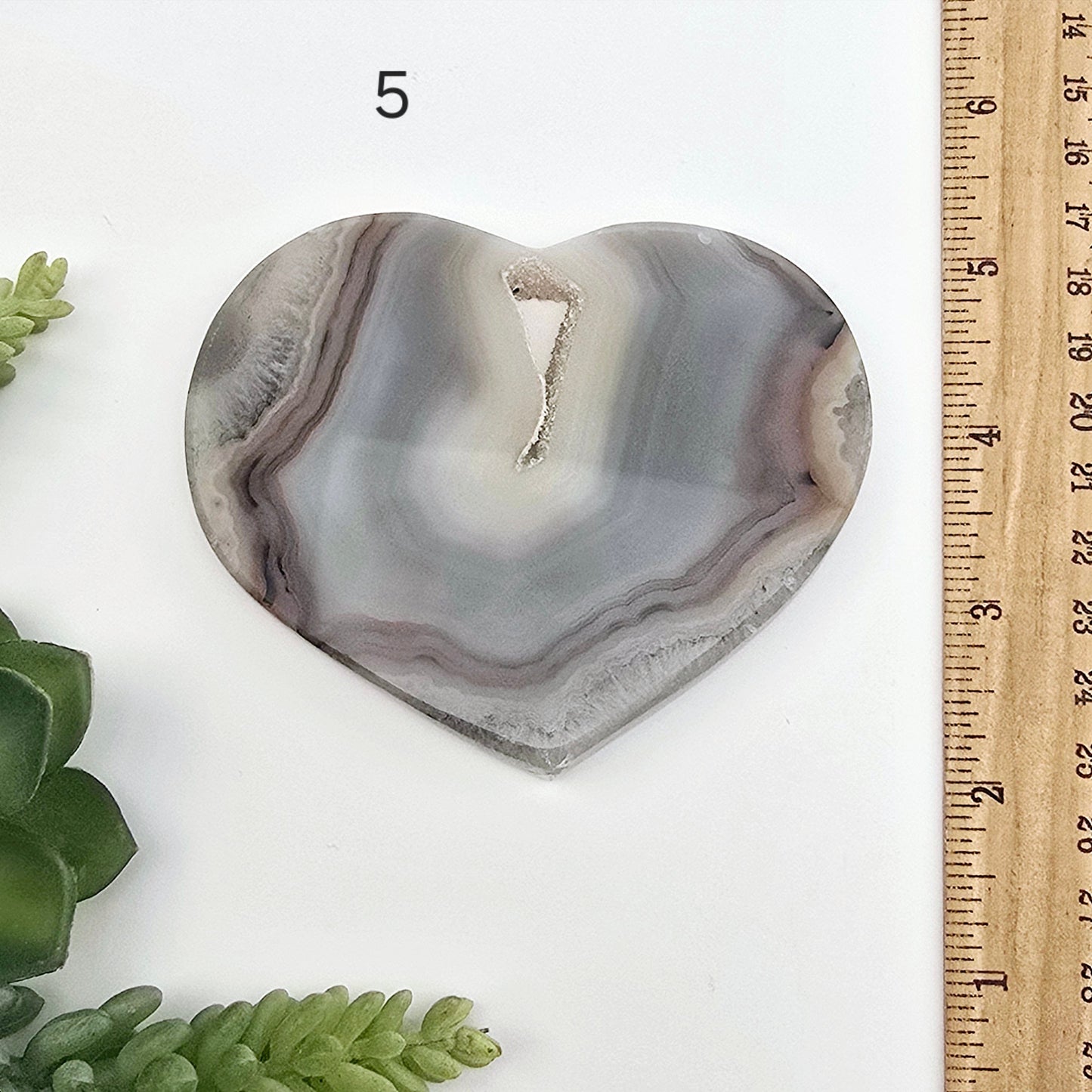 Agate Crystal Heart YOU CHOOSE Valentine's Day Gift Idea #3 variant 5 labeled with ruler for size reference