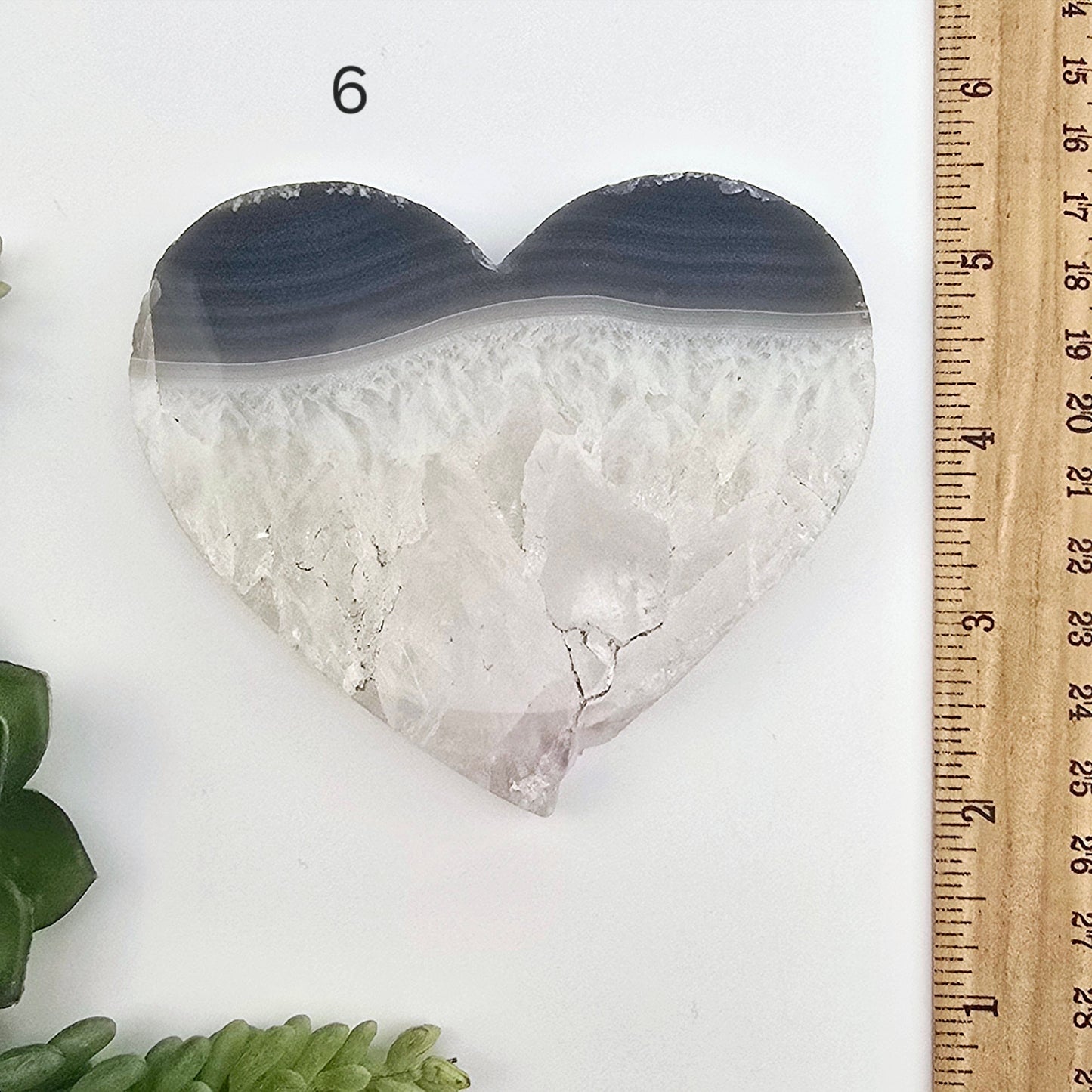 Agate Crystal Heart YOU CHOOSE Valentine's Day Gift Idea #3 variant 6 labeled with ruler for size reference