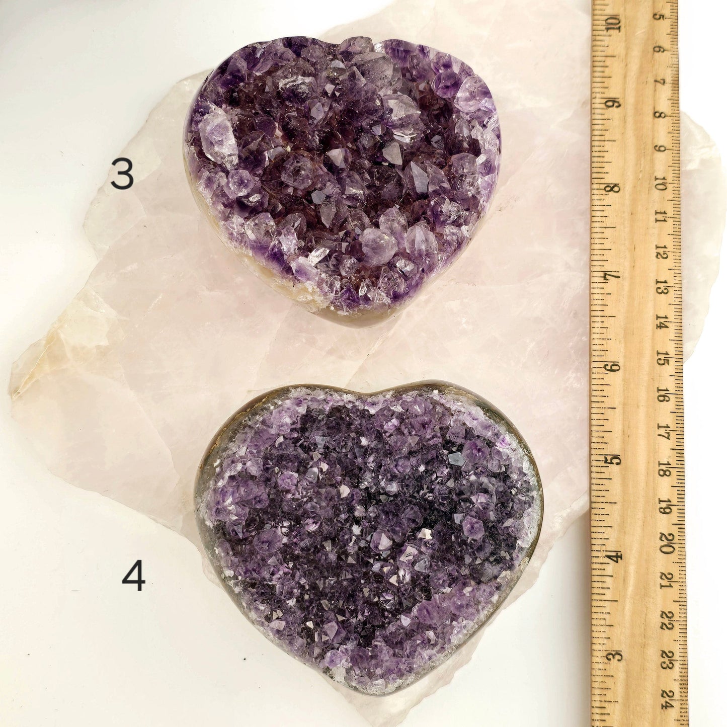 Amethyst Crystal Heart - You Choose #2 variants 3 and 4 labeled with ruler for size reference