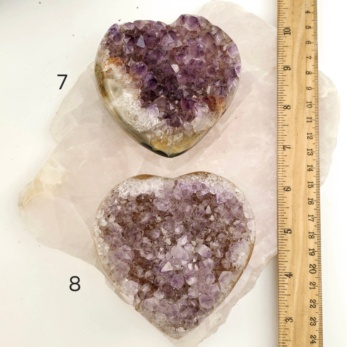 Amethyst Crystal Heart - You Choose #2 variants 7 and 8 labeled with ruler for size reference