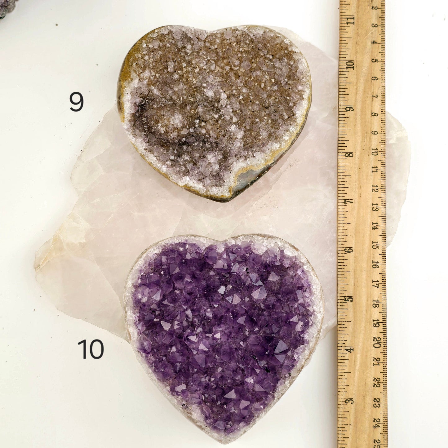 Amethyst Crystal Heart - You Choose #2 variants 9 and 10 labeled with ruler for size reference