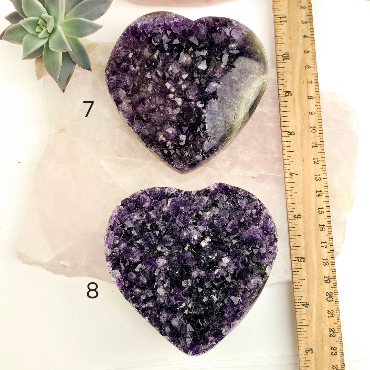 Amethyst Crystal Heart - You Choose #3 variants 7 and 8 labeled with ruler for size reference