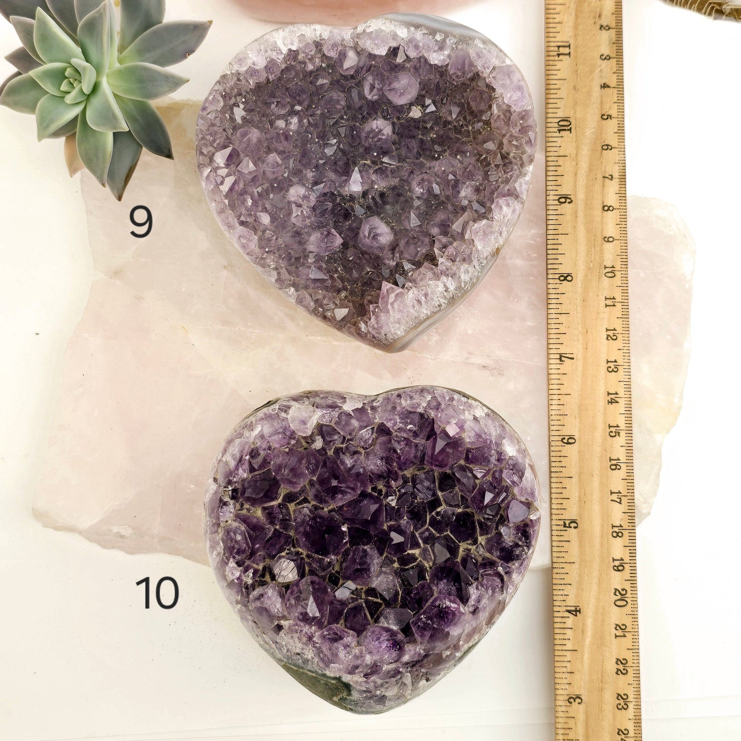Amethyst Crystal Heart - You Choose #3 variants 9 and 10 labeled with ruler for size reference