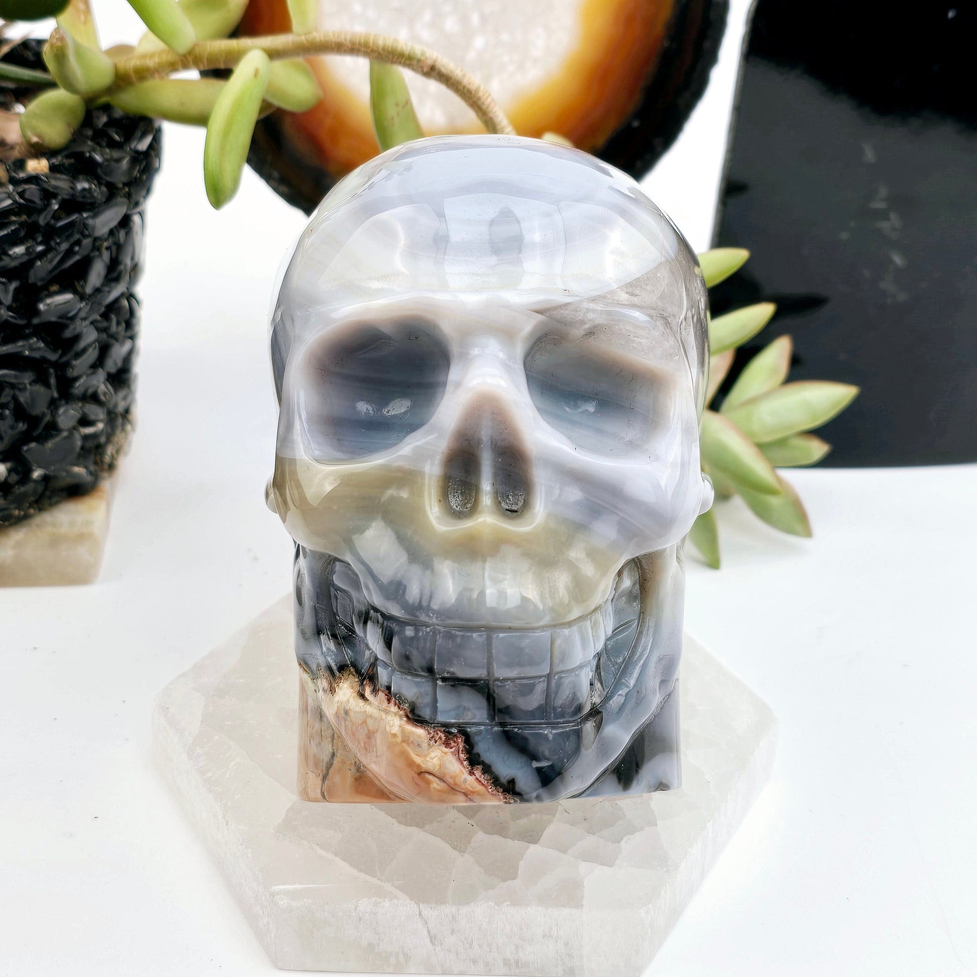 Volcano Agate Crystal Skull - One-of-a-Kind front view