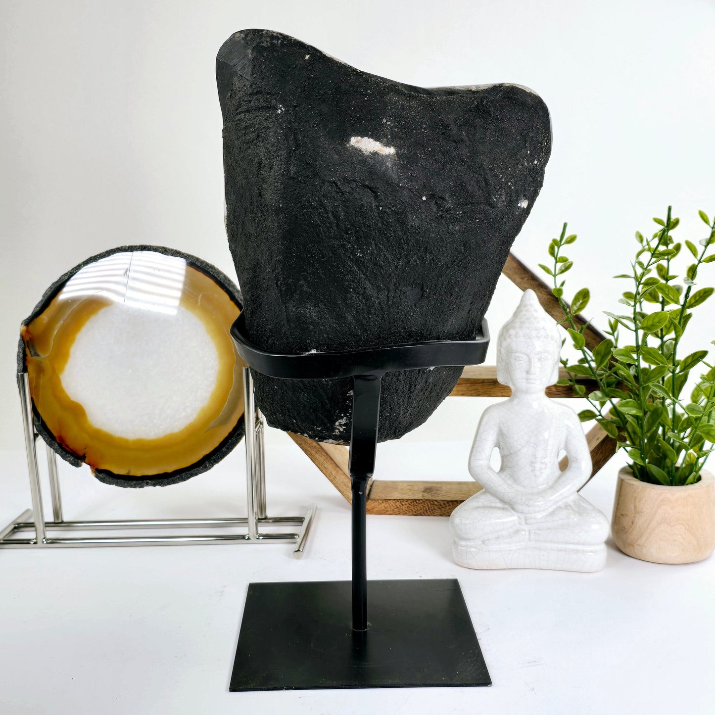Amethyst - Large Crystal Cluster on Metal Stand #2 back view