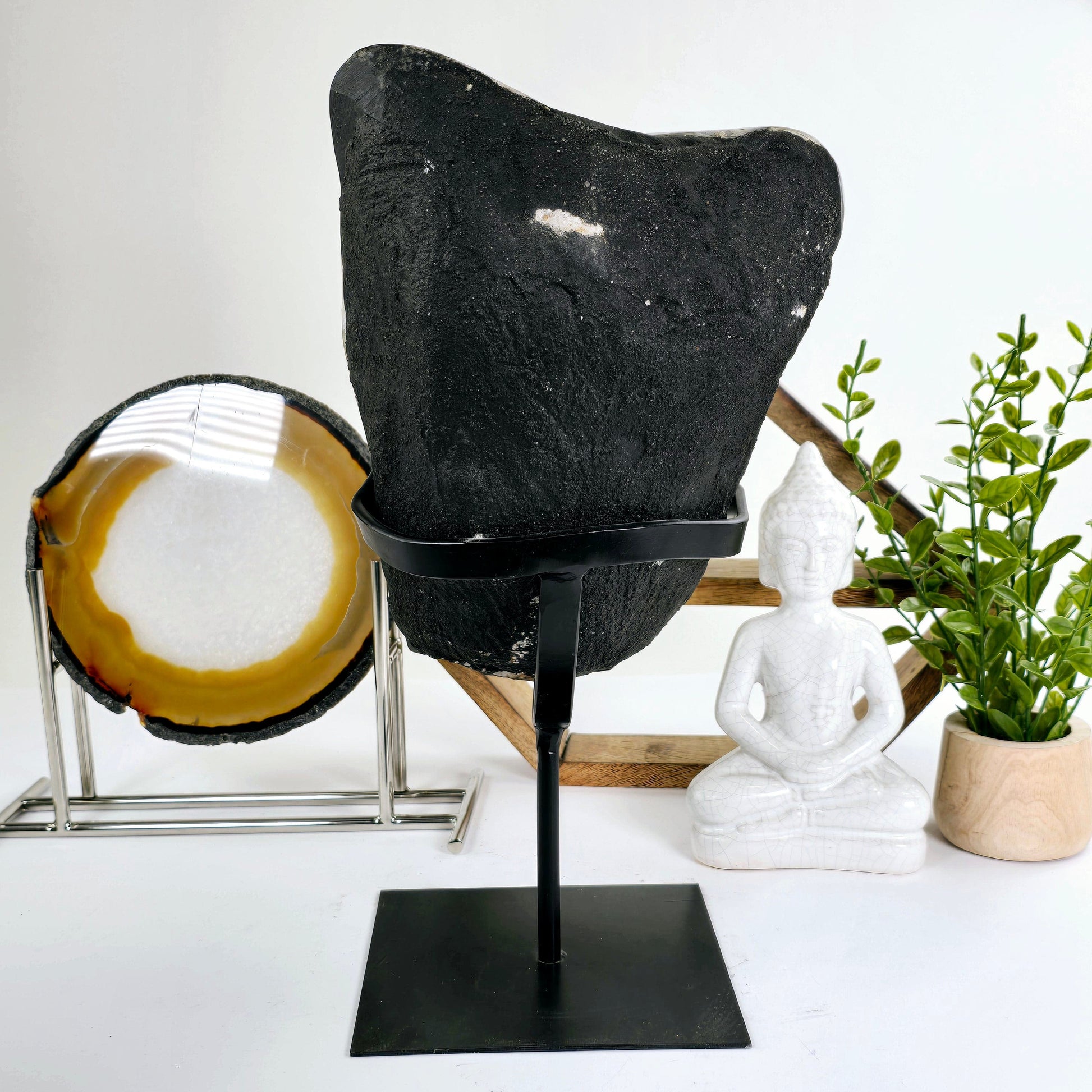Amethyst - Large Crystal Cluster on Metal Stand #2 back view